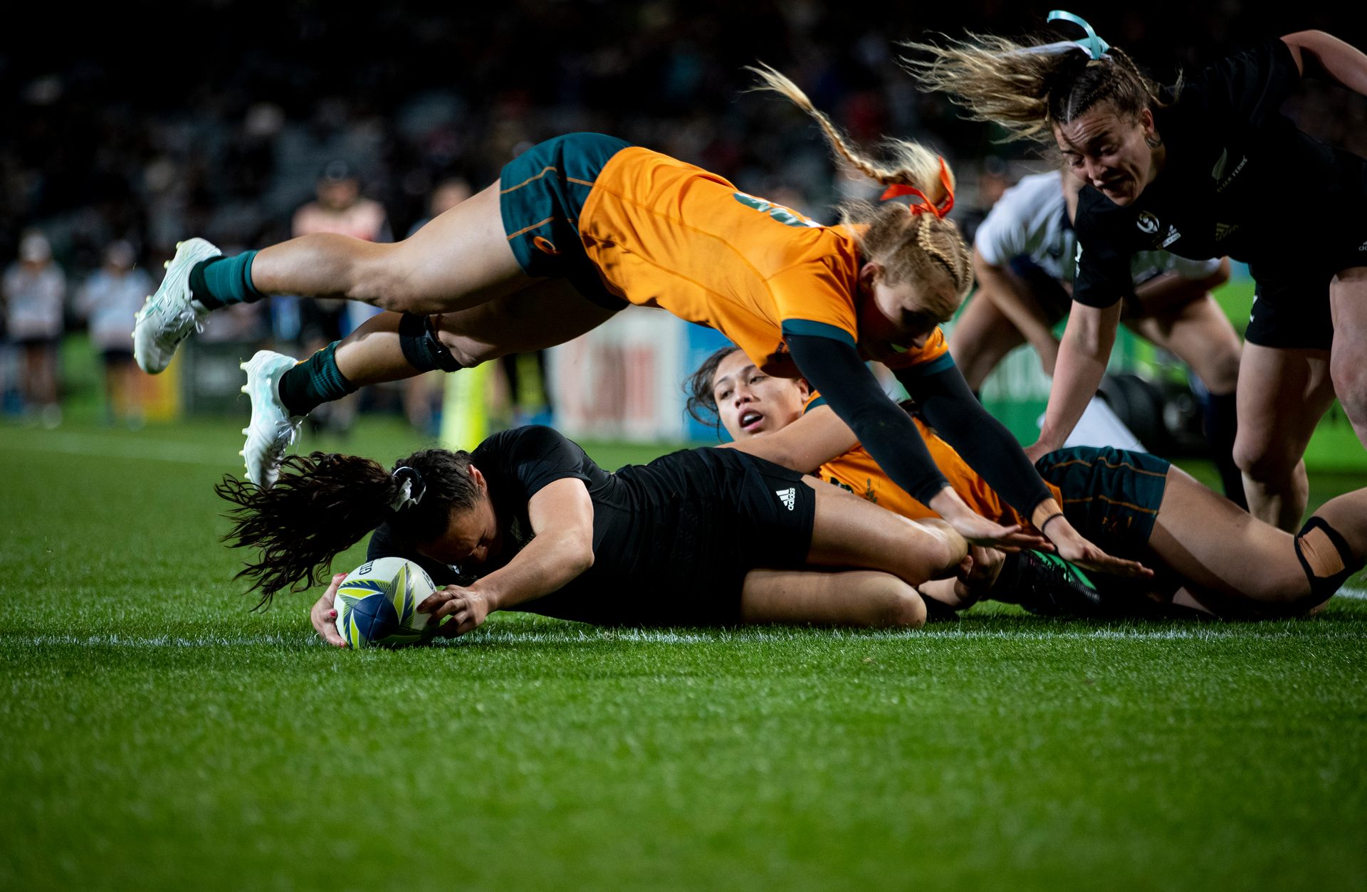 Portia Woodman bagged a hat-trick against Australia. Photo / Dean Purcell.