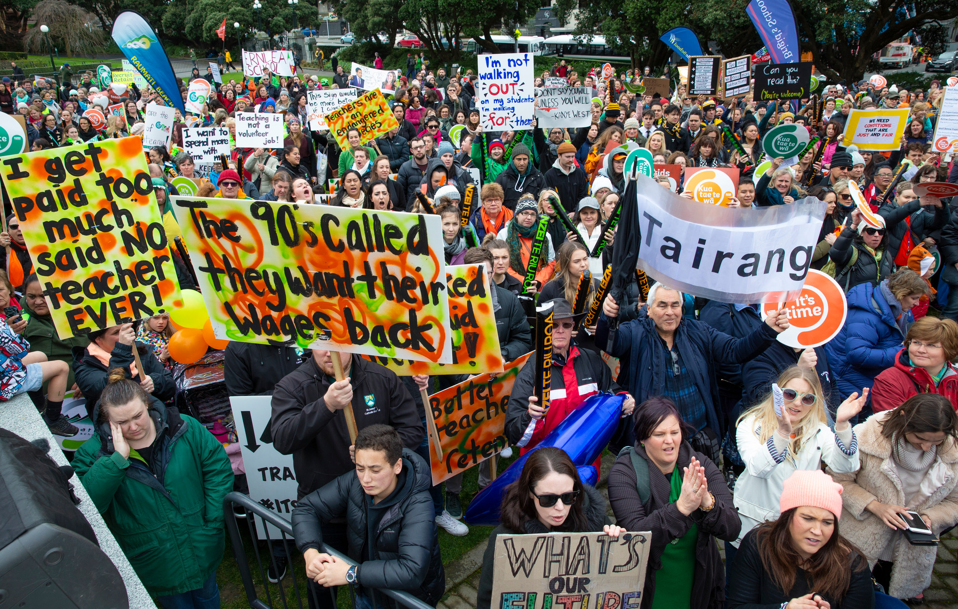 Striking primary and intermediate teachers in 2020 in Tauranga city centre. 