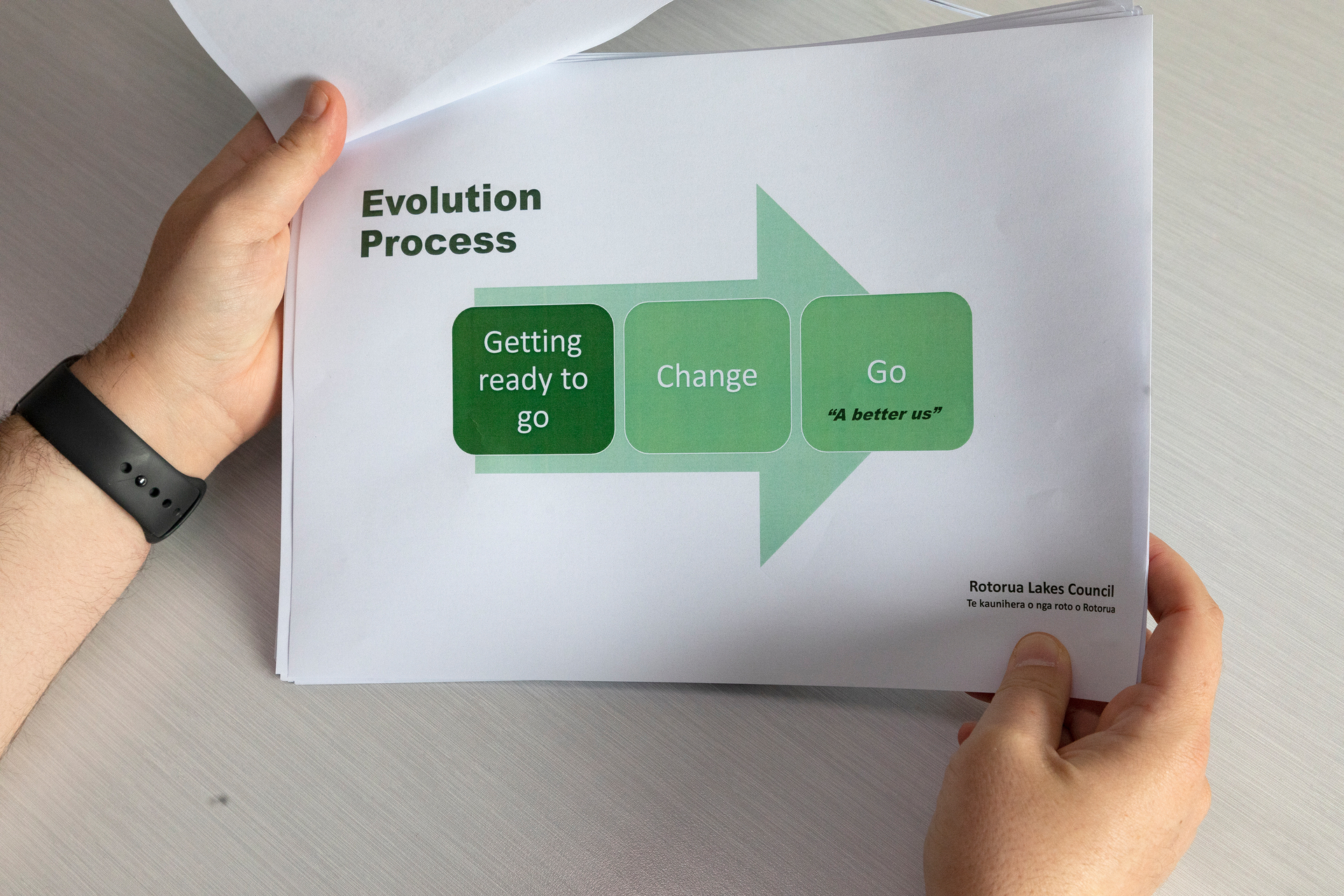 A slide from a presentation to elected members called 'Organisational Evolution'. Photo / Andrew Warner