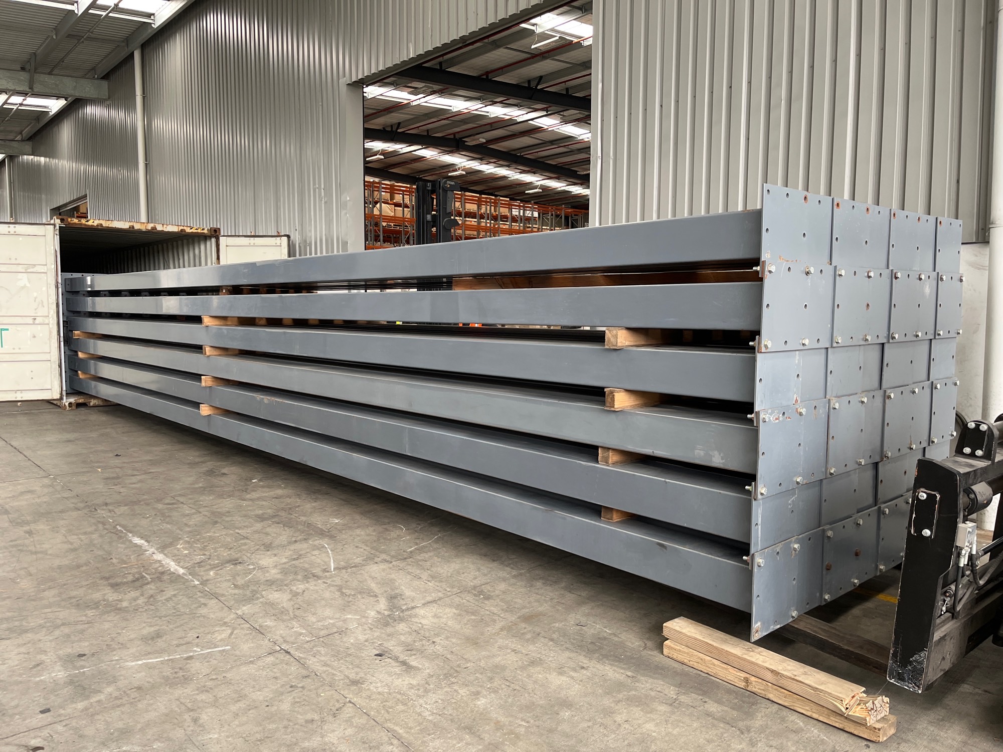 Police and Customs found 515kg of methamphetamine inside these steel beams imported from the United States in September 2024. Five men, aged between 31 and 51, were arrested and charged with drug offences following Operation Girder. Photo / NZ Police