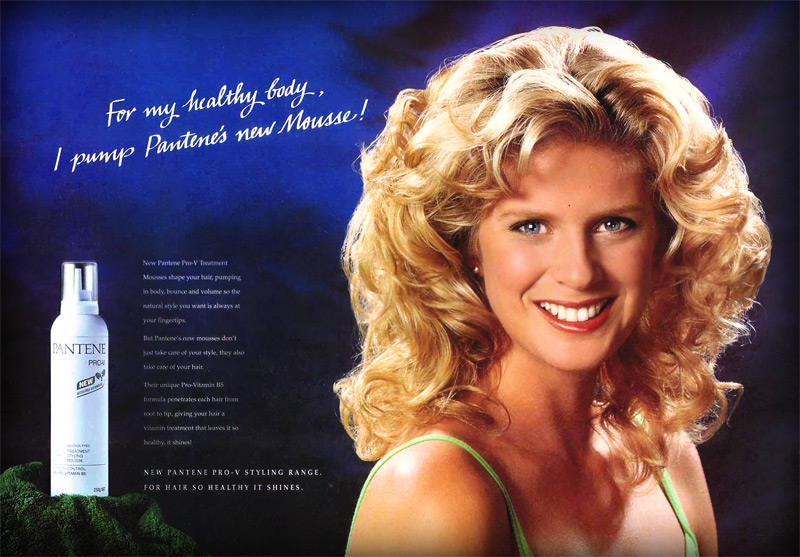 Rachel Hunter appears in an advertisement for Pantene Mousse.