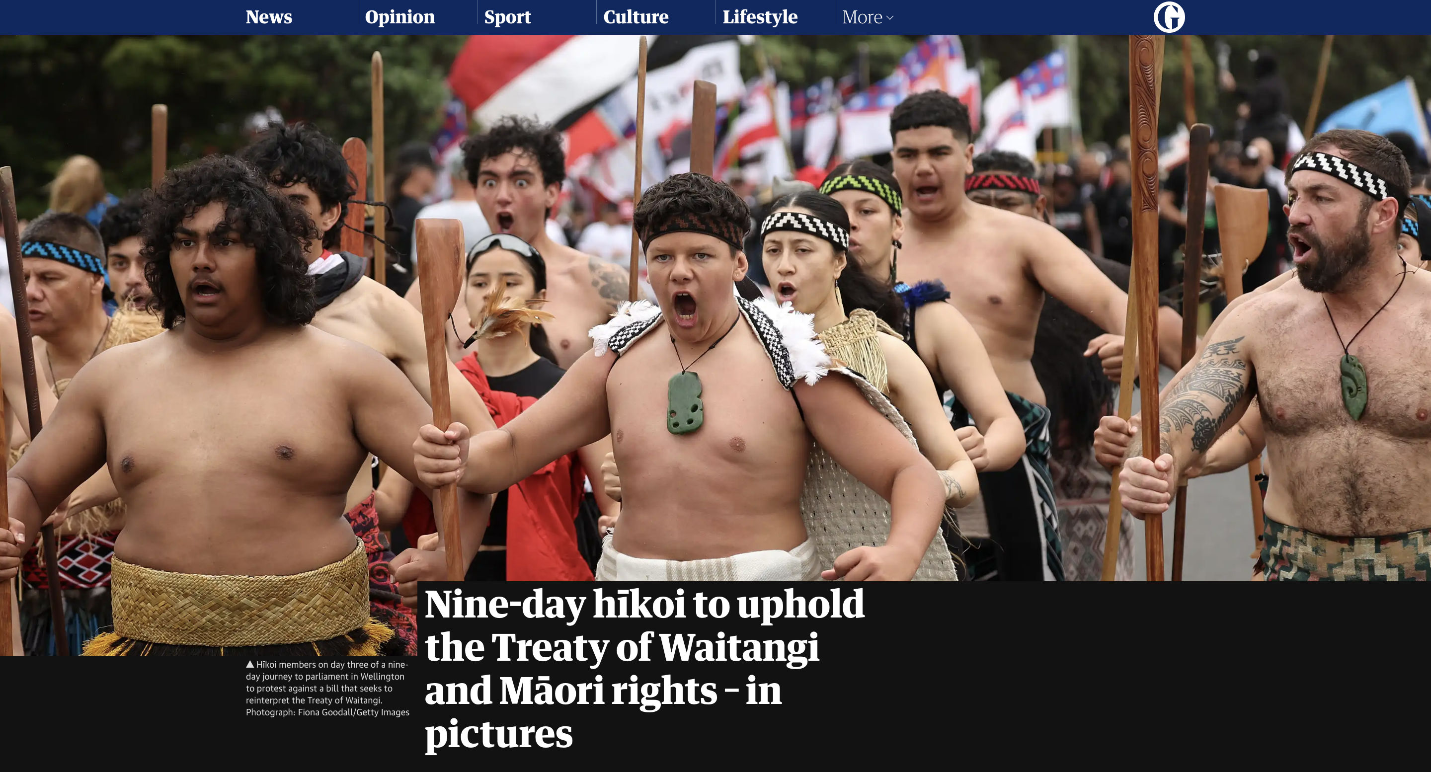 Coverage of te Hīkoi mo te Tiriti in The Guardian in the UK.