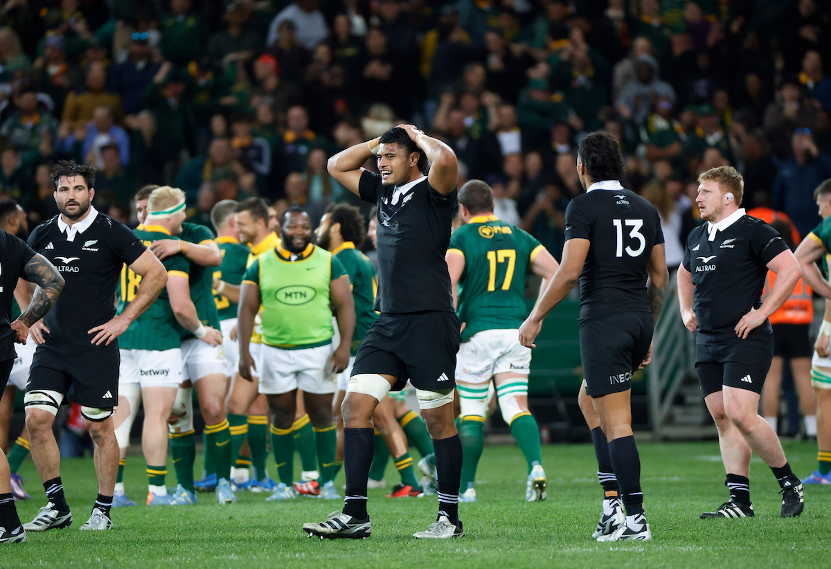 Tupou Vaa'i reacts in disappointment after the All Blacks' defeat to the Springboks. Photo / Photosport