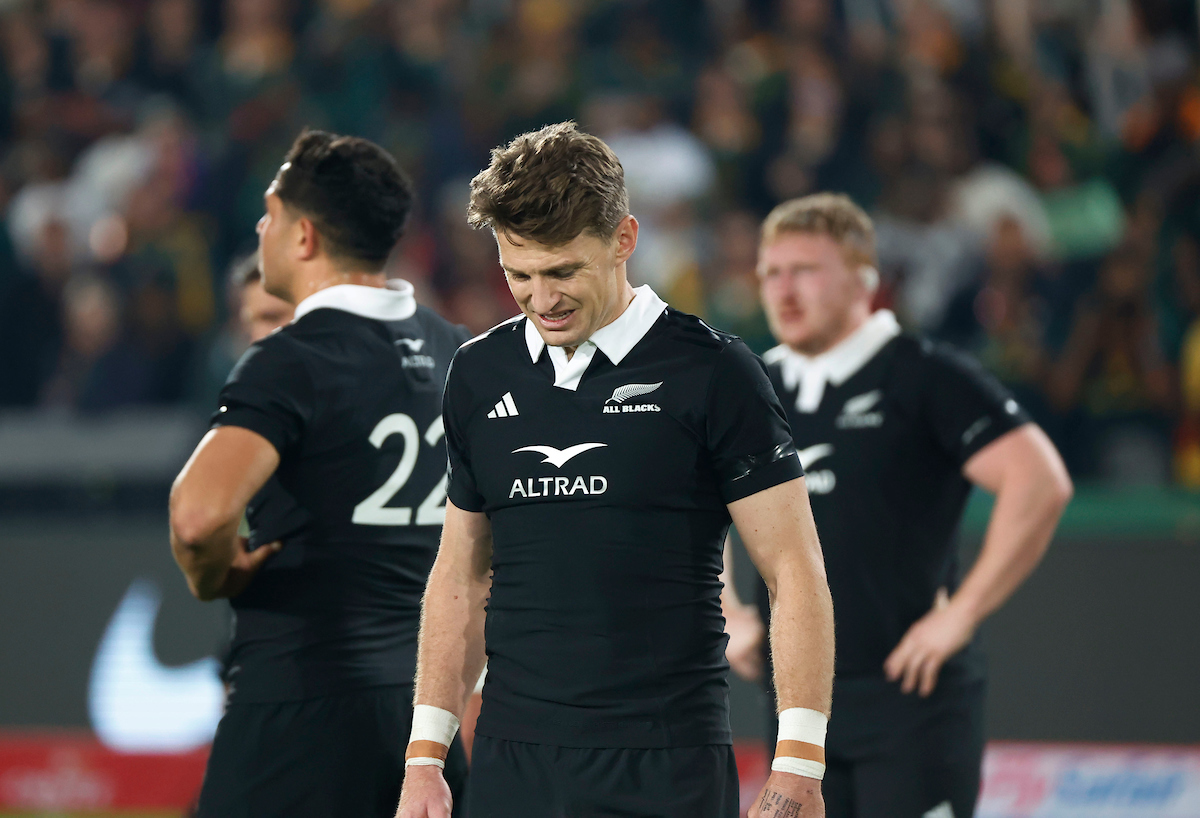 Beauden Barrett reacts in disappointment after defeat to South Africa at Ellis Park. Photo / Photosport