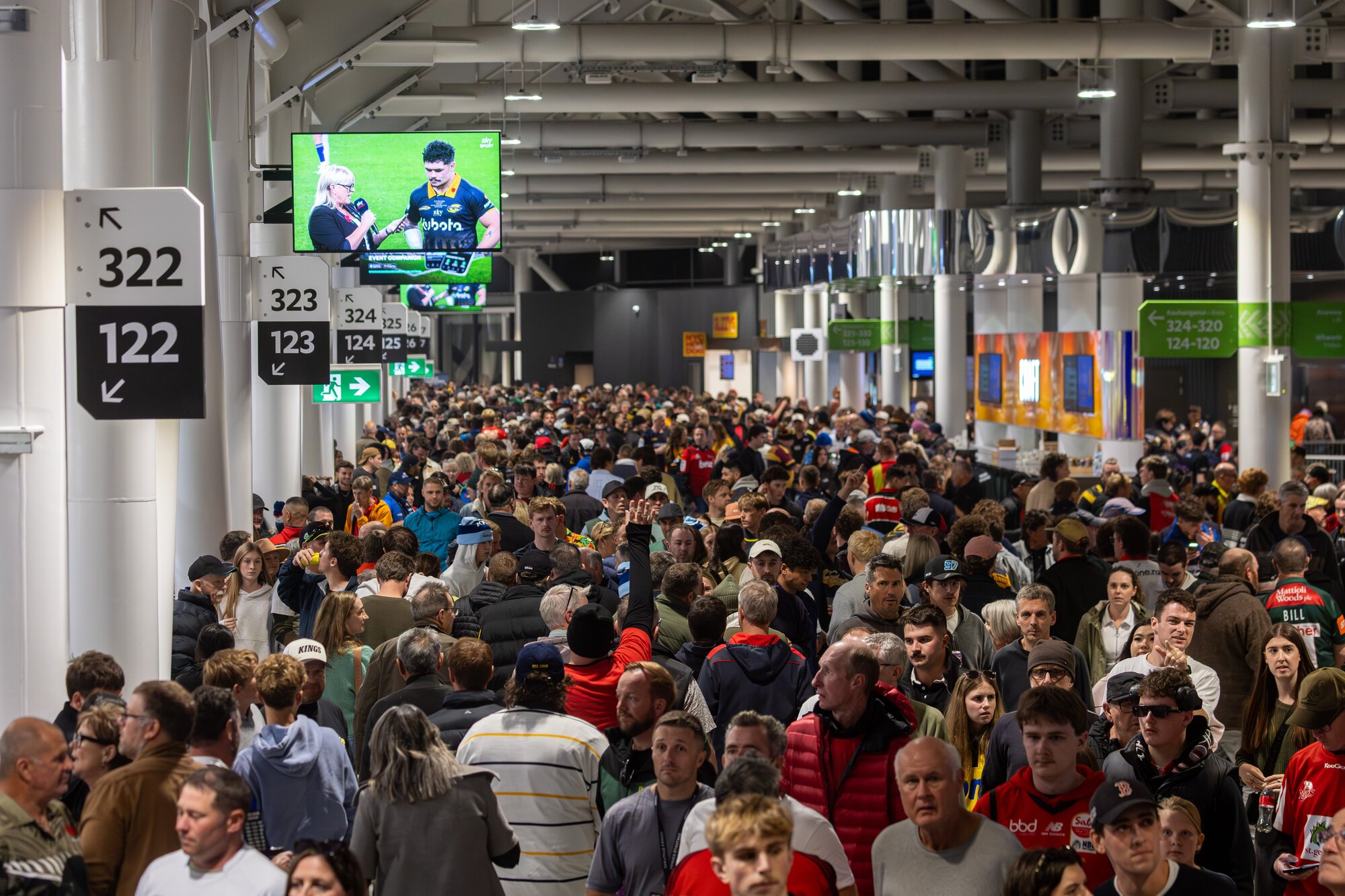 Punters fill the concourse at One NZ Stadium on day two of the Super Round in Christchurch on April 25, 2026. Photo / Alyse Wright