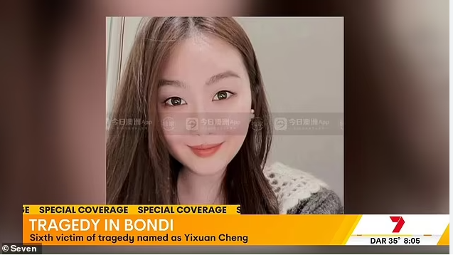 The sixth victim in the Bondi stabbing attack has been named as Yixuan Cheng, a Chinese national student. Photo / 7news