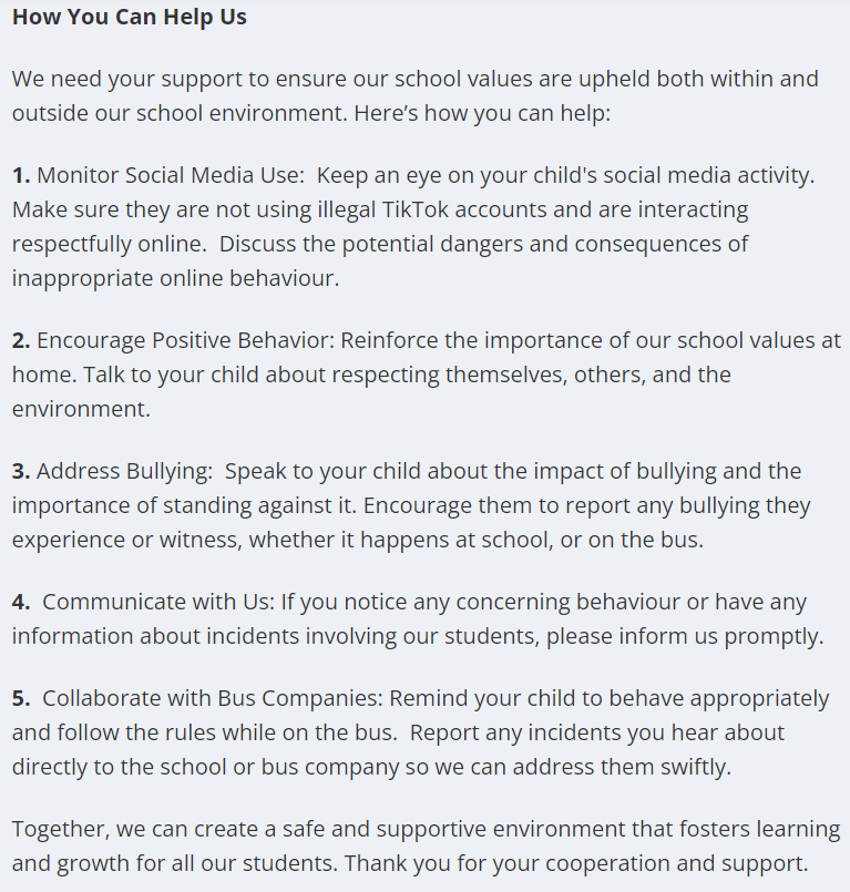 A notice Whangārei Intermediate School sent out to parents encouraged them to take a more active approach toward their children's social media usage.