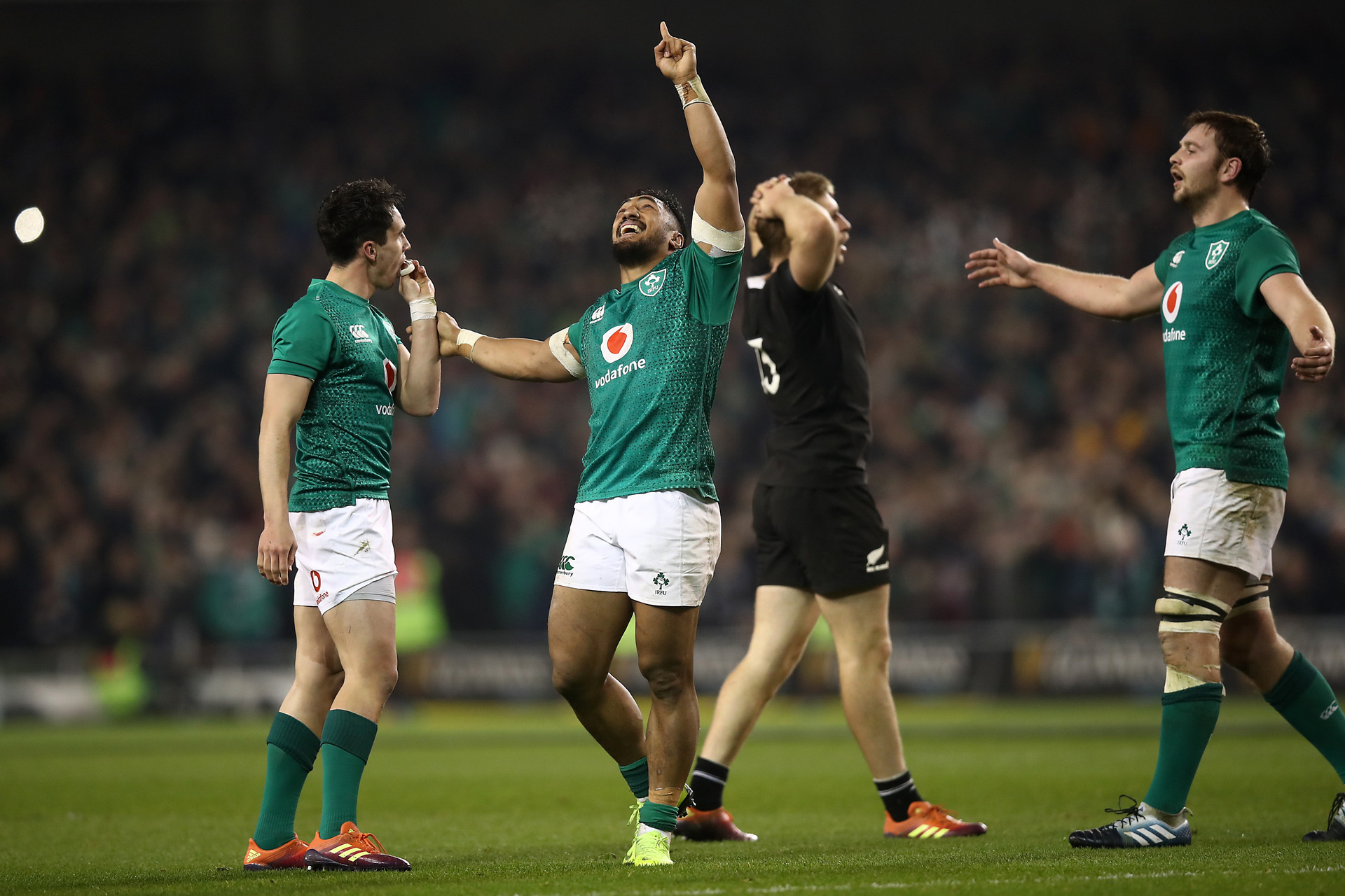 Bundee Aki of Ireland celebrates on full time. Photo / Getty