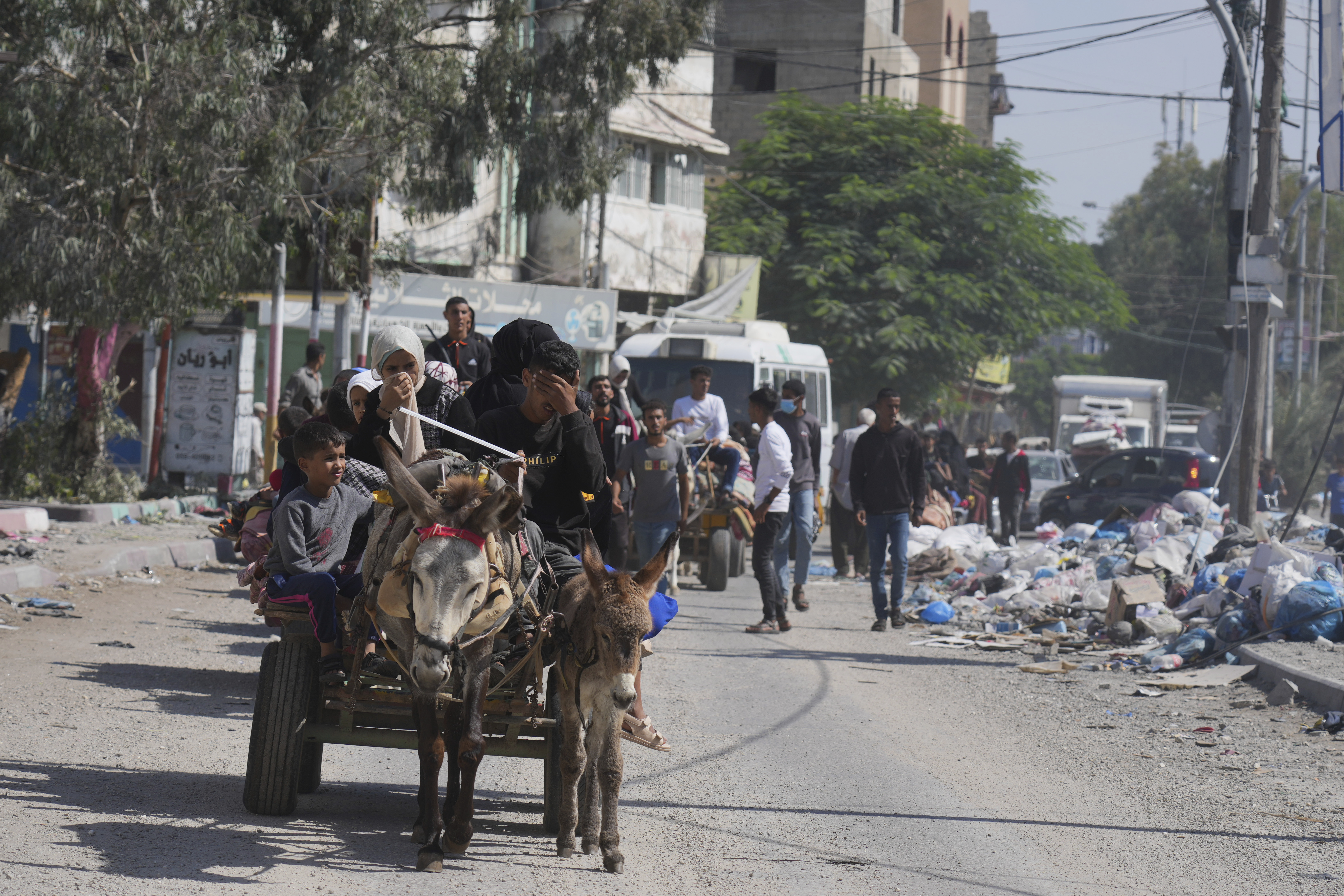 Palestinians fleeing from northern Gaza to the south after the Israeli army issued an unprecedented evacuation warning to a population of over 1 million people to seek refuge in the south ahead of a possible Israeli ground invasion. Photo / AP