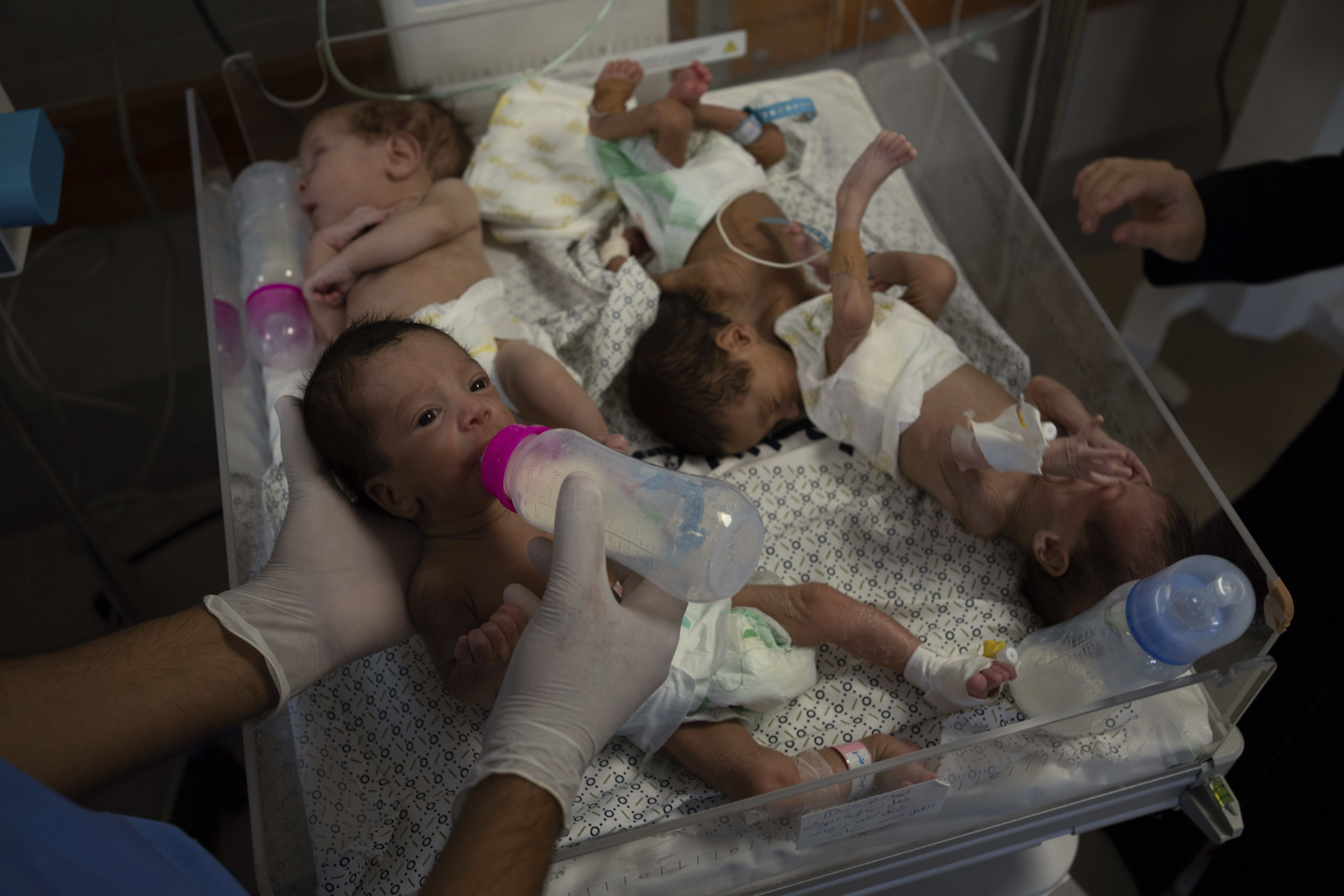 Medics prepare premature babies for transport to Egypt after they were evacuated from Shifa Hospital in Gaza City to a hospital in Rafah. Photo / AP