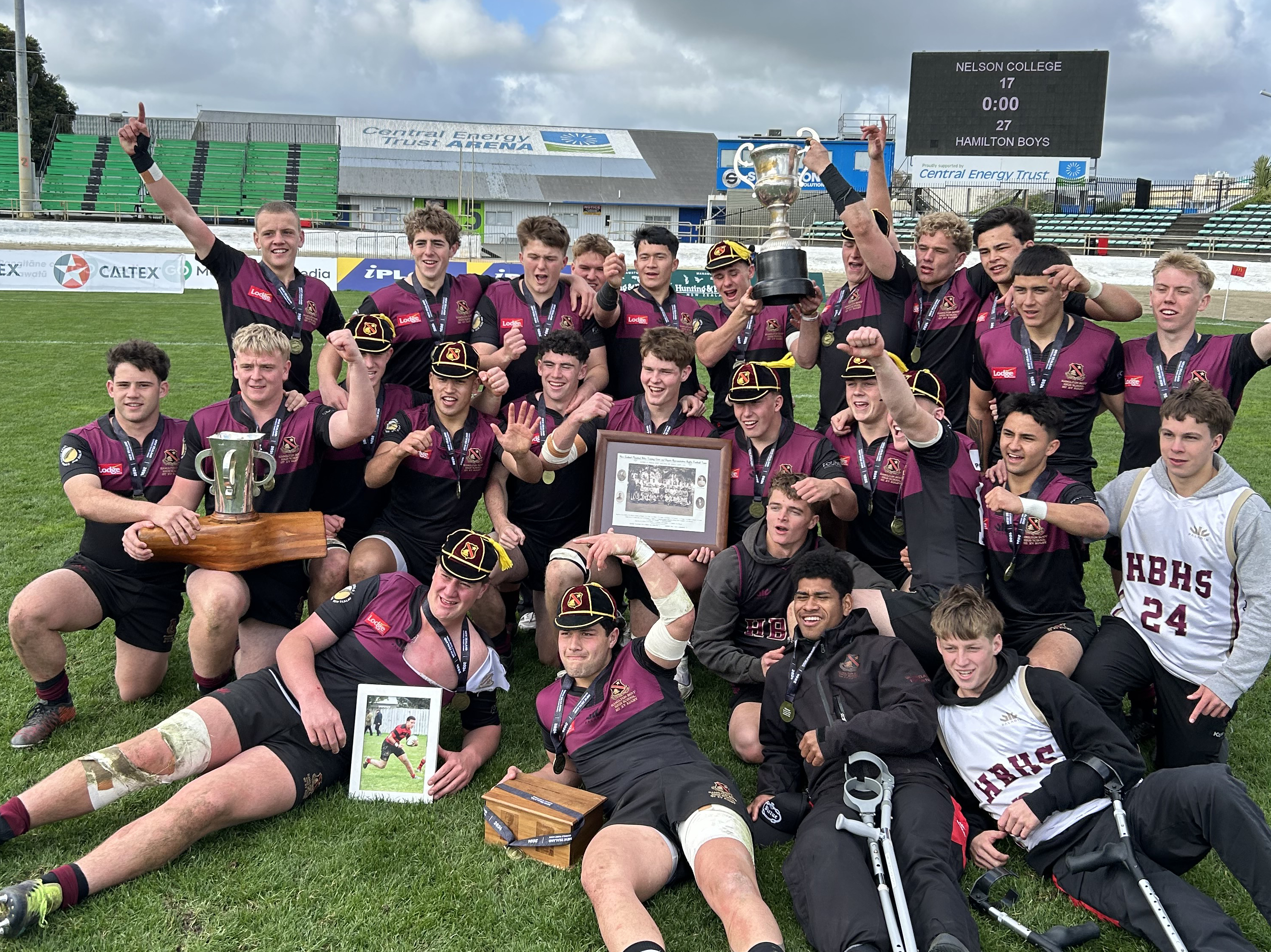 Hamilton Boys' High celebrate their sixth national championship.