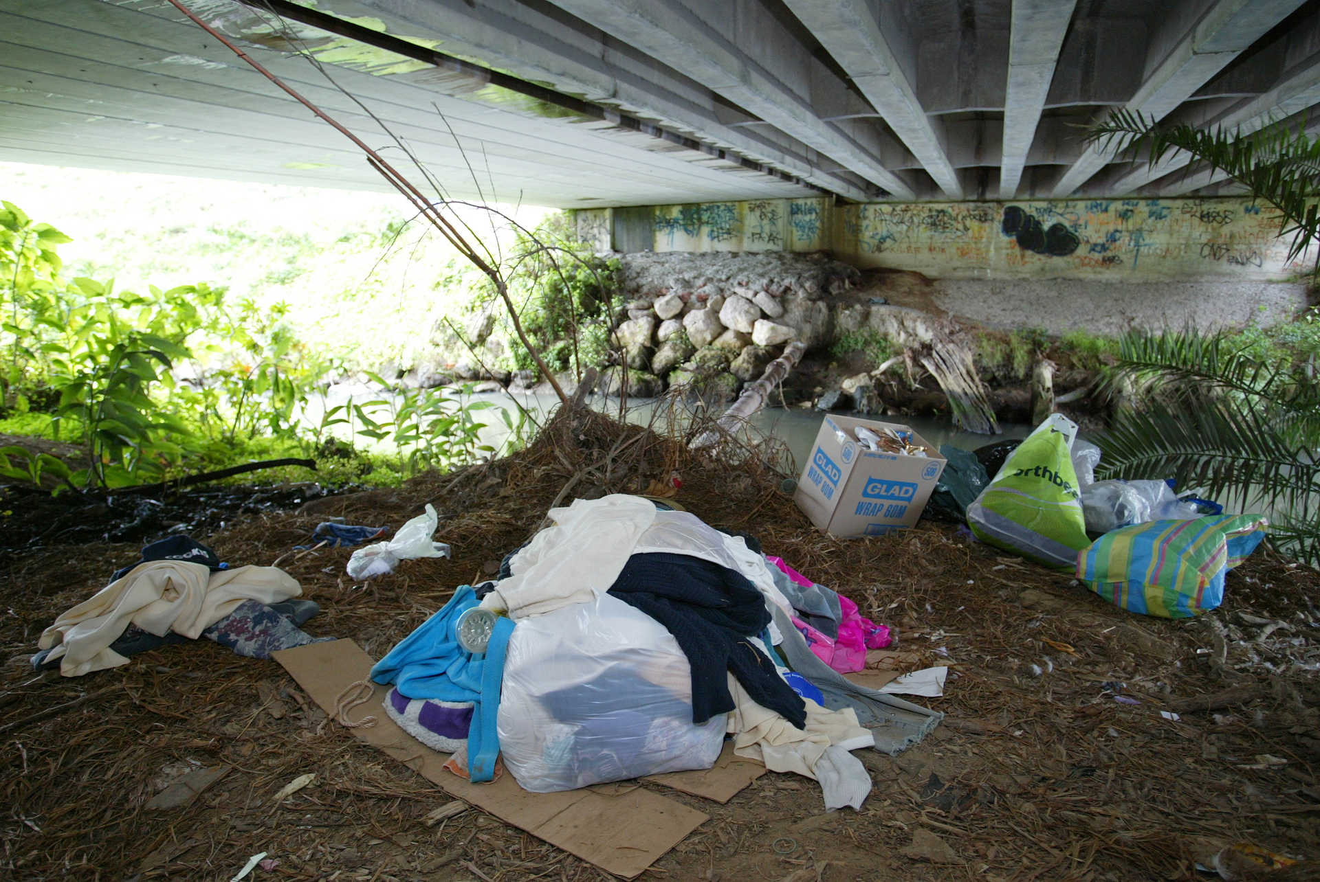 Homelessness in Northland is often hidden, such as this makeshift shelter under a bridge in Whangārei. Photo / Michael Cunningham