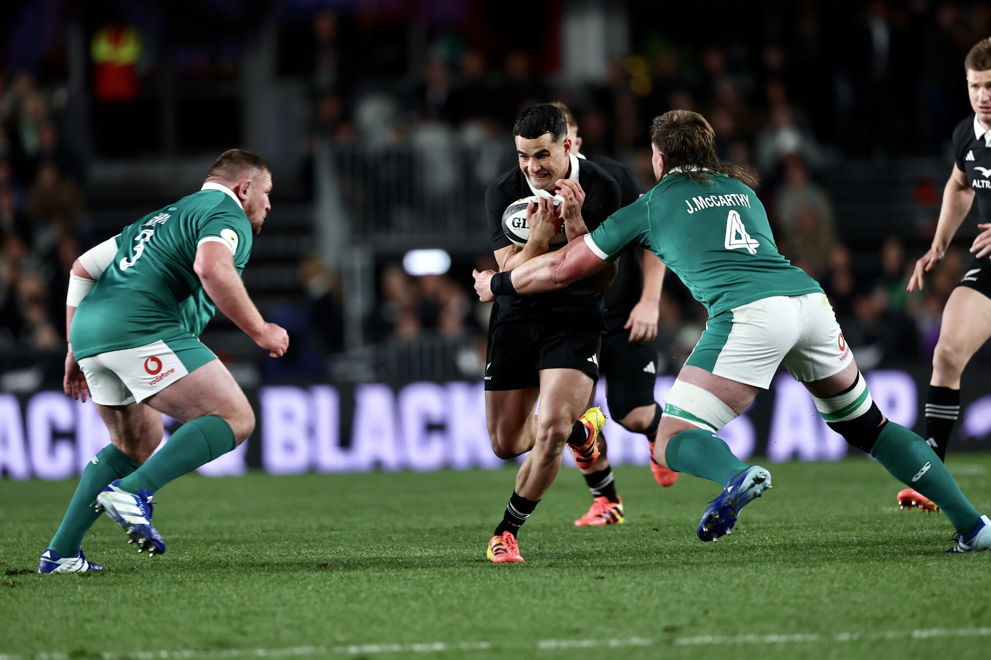 Josh Moorby in action for the All Blacks against Ireland. Photo / Dean Purcell
