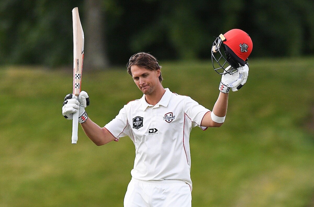 Rhys Mariu celebrates his double-century for Canterbury (2024). Photo / Photosport Rhys Mariu celebrates his double-century for Canterbury (2024). Photo / Photosport