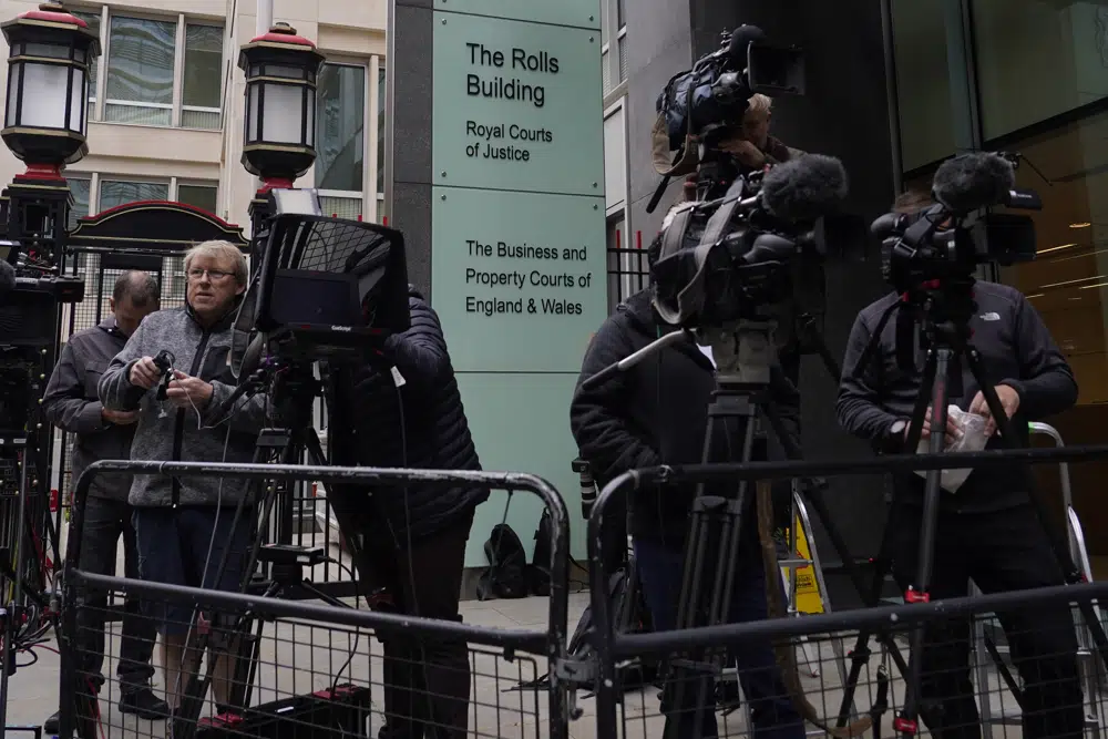 Media waits outside the High Court for the expected arrival of Prince Harry in London, Monday, June 5, 2023. Photo / AP