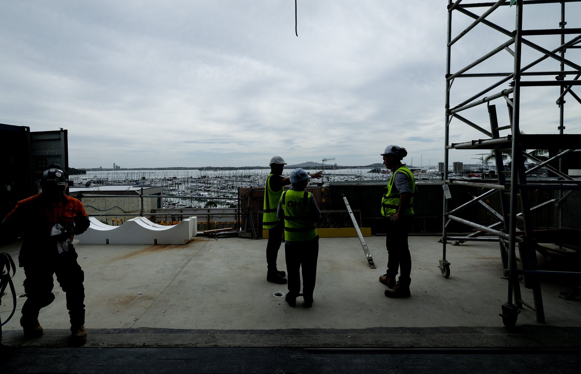 On the rooftop terrace, which has views from the Waitākere Ranges across to Westhaven and the central city and out to the islands of the Hauraki Gulf. Photo / Dean Purcell