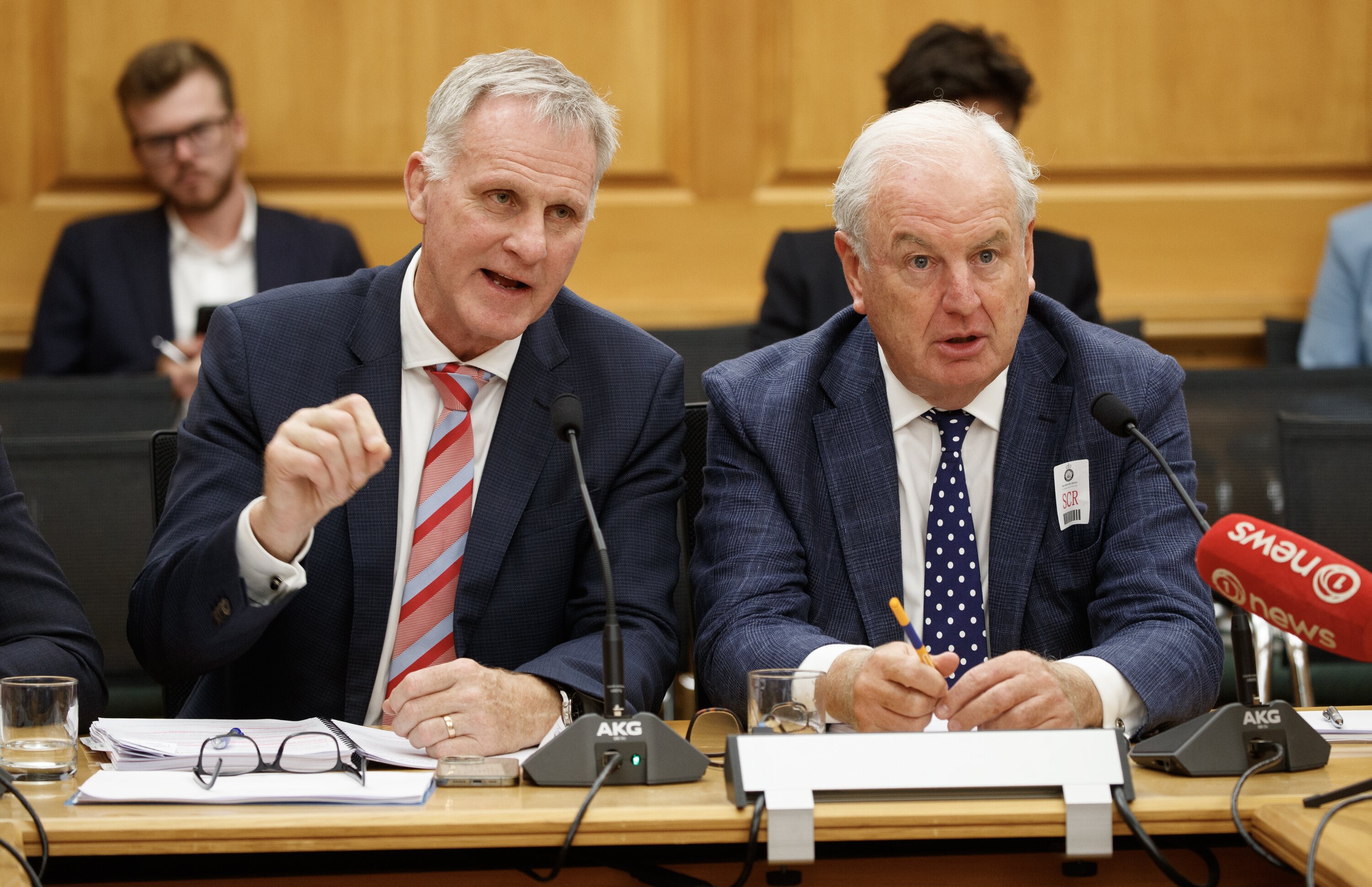 KiwiRail chief executive Peter Reidy (left) and chairman David McLean. Photo / Mark Mitchell 