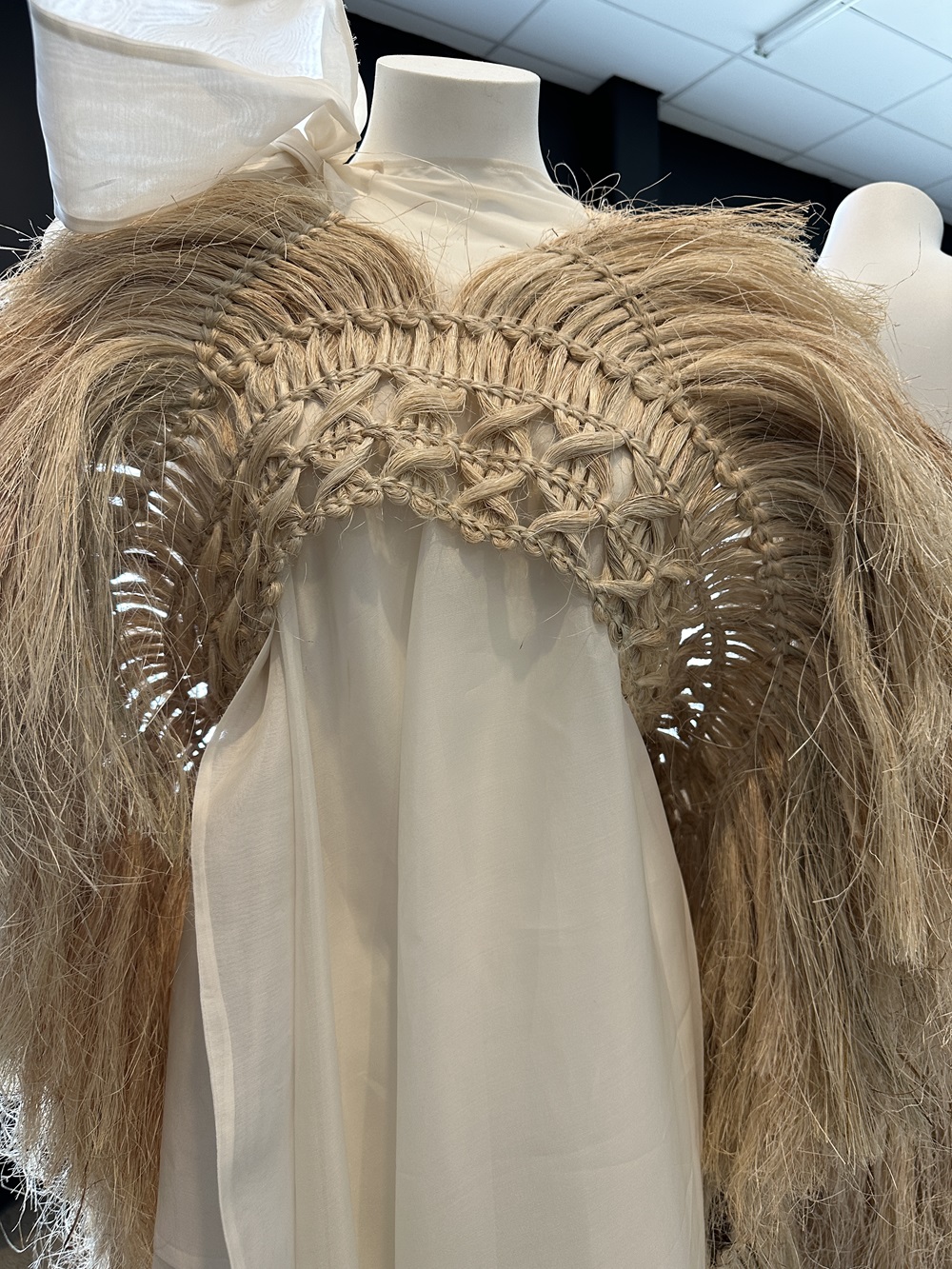 A closer detailed look at one of Kiri’s designs showcased at New Zealand Fashion Week: Kahuria in September on display at Te Āhuru Mōwai. Photo / Dan Ahwa