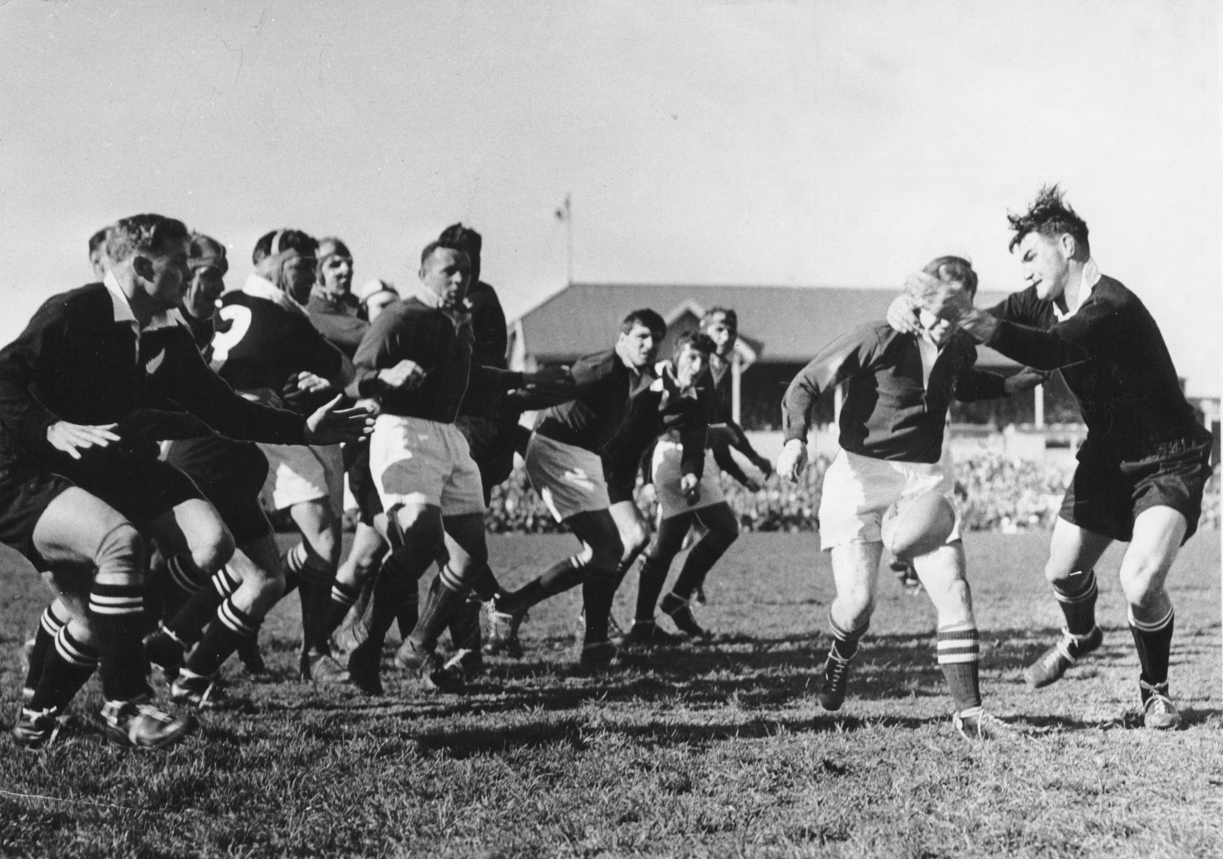 The forwards compete for the ball in the third test in 1956. Photo / NZME