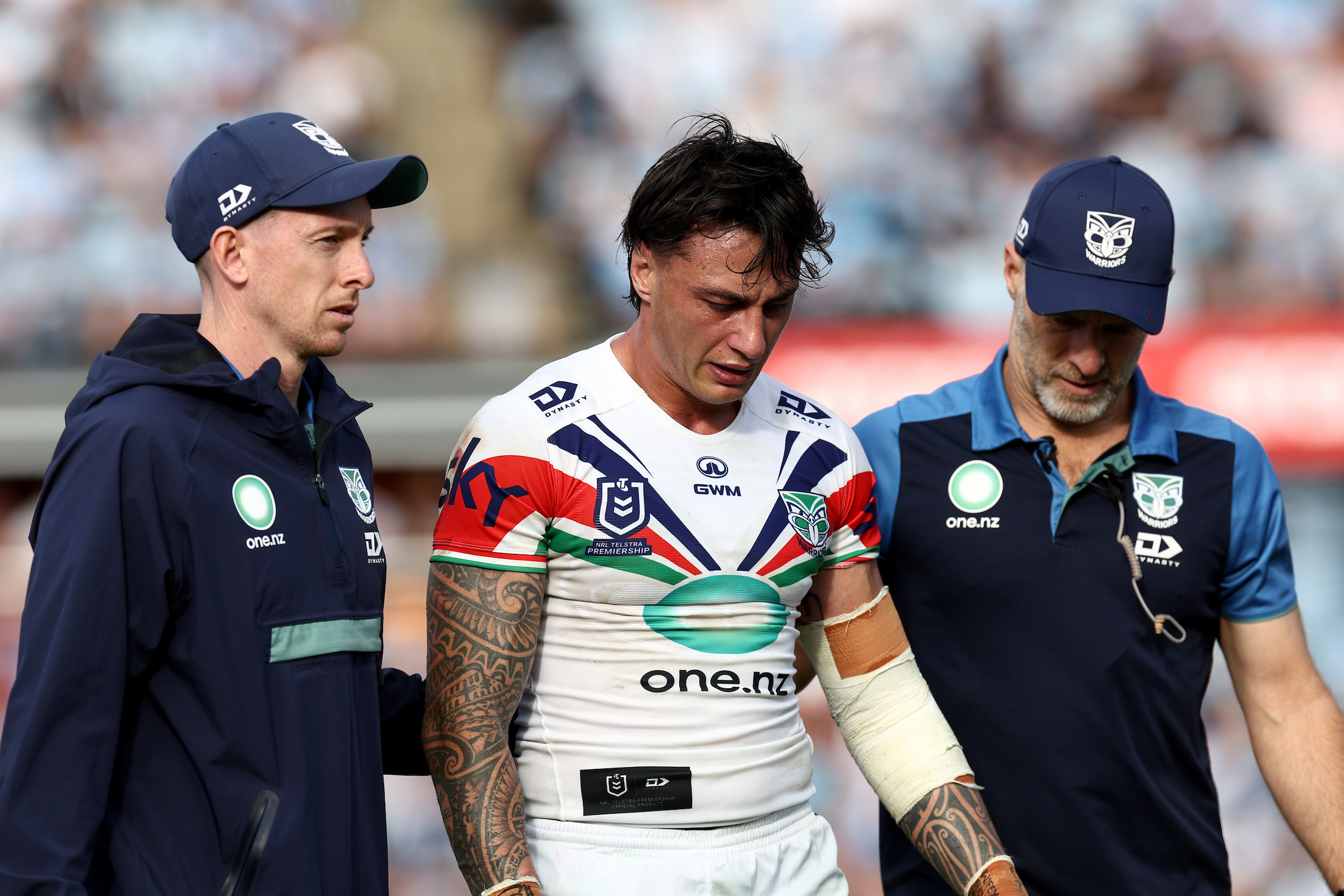 Charnze Nicoll-Klokstad of the Warriors walked off with an injury. Photo / Photosport