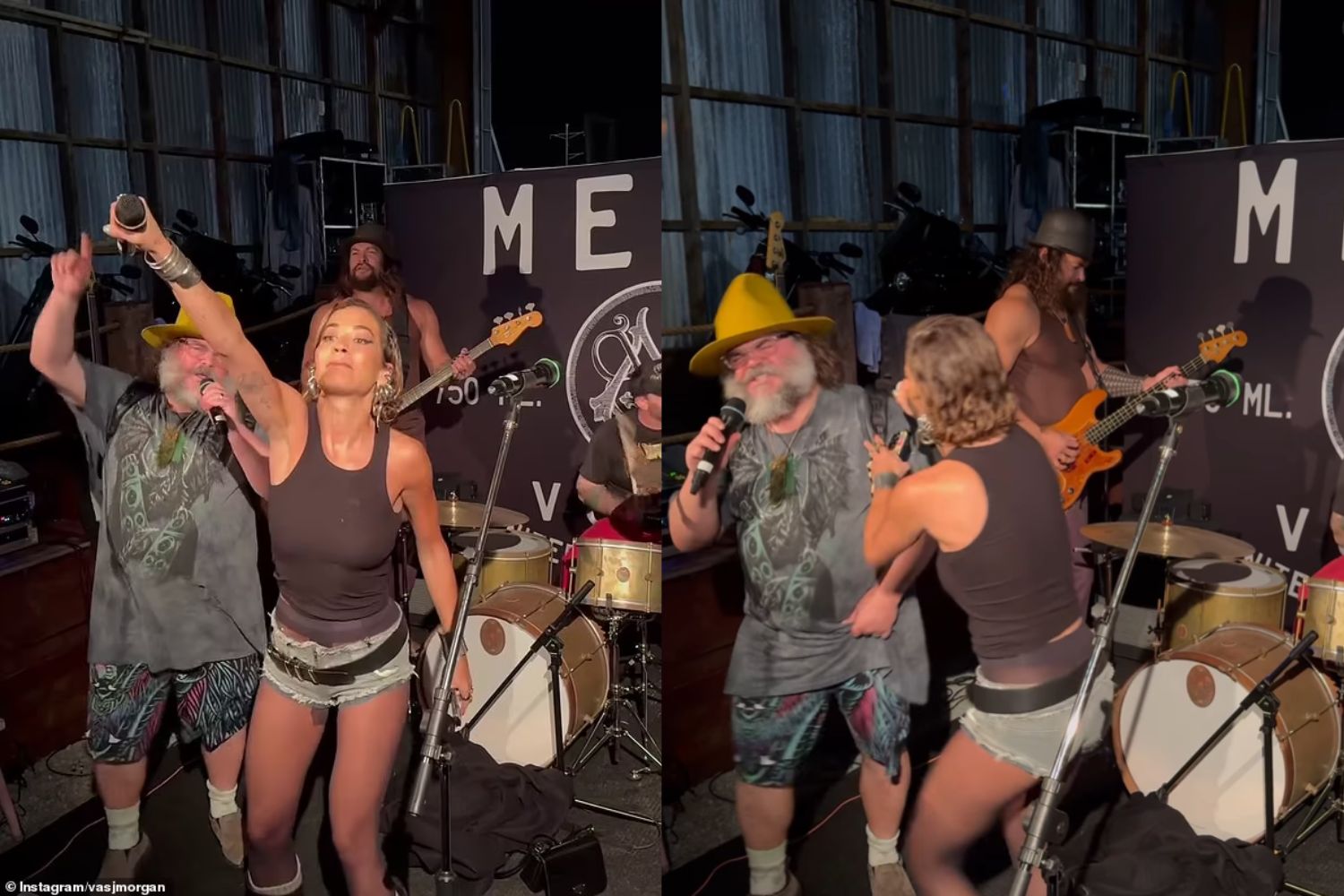 Rita Ora forms an unlikely band with Jason Momoa and Jack Black during an impromptu performance at the Minecraft wrap party in New Zealand. Photo / @vasjmorgan