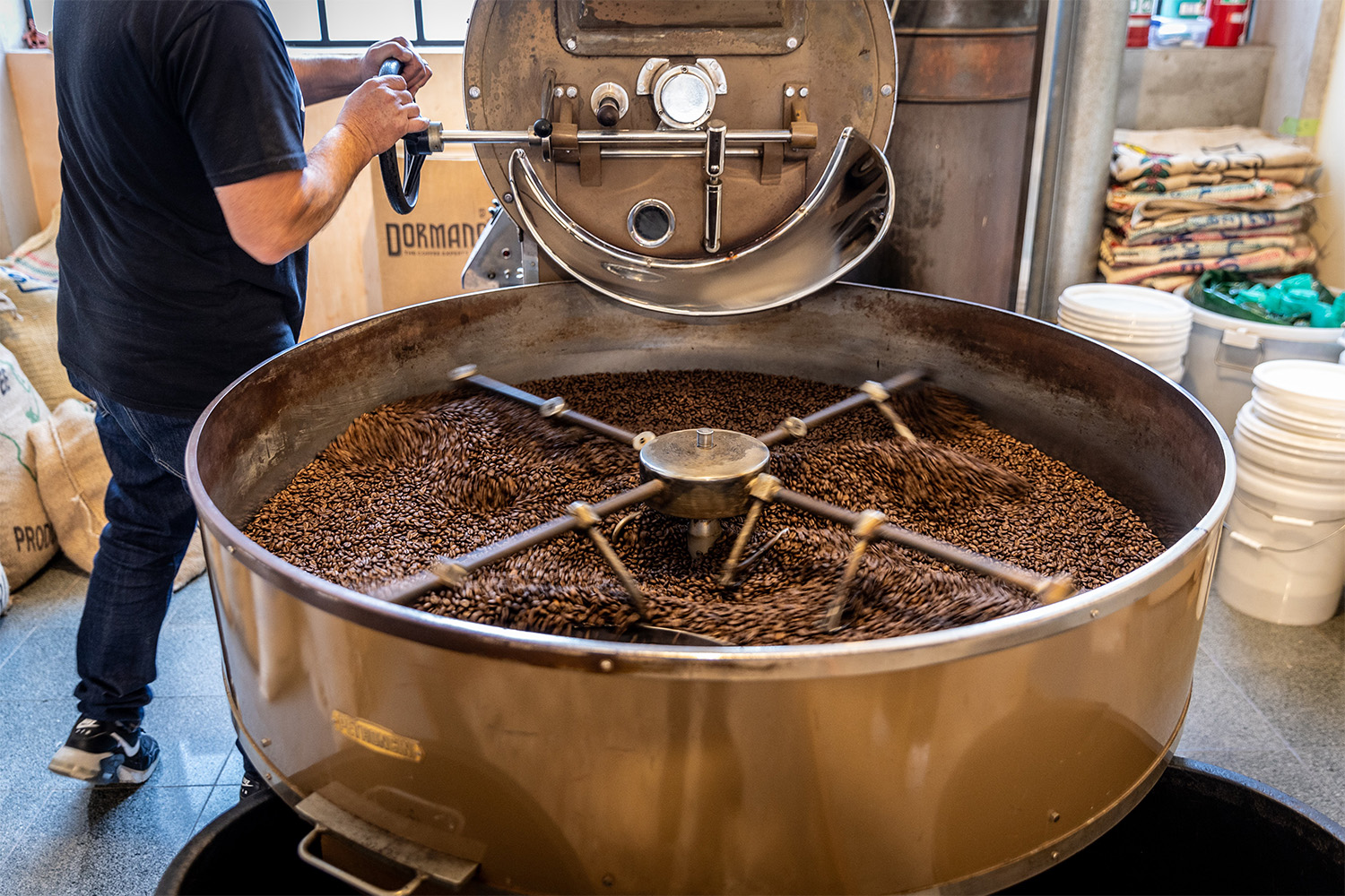 The beans cool with a slow rotation and reverse fan. Photo / Michael Craig