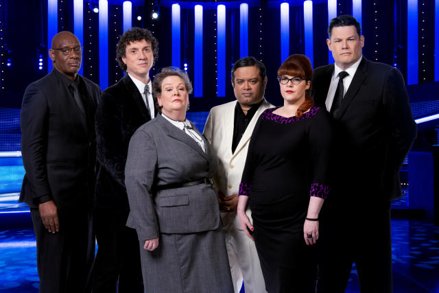 The Chasers, from left: Shaun Wallace, Darragh Ennis, Anne Hegerty, Paul Sinha, Jenny Ryan, and Mark Labbett