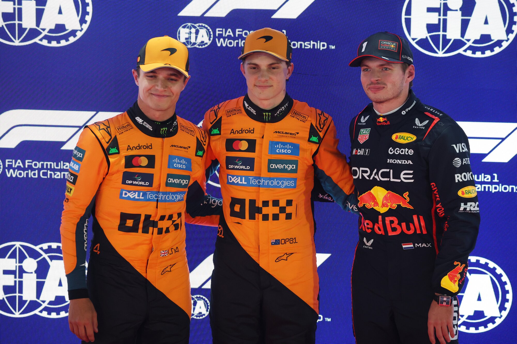 Lando Norris (left), Oscar Piastri and Max Verstappen took out the top three places in the 2025 drivers' championship. Photo / Red Bull
