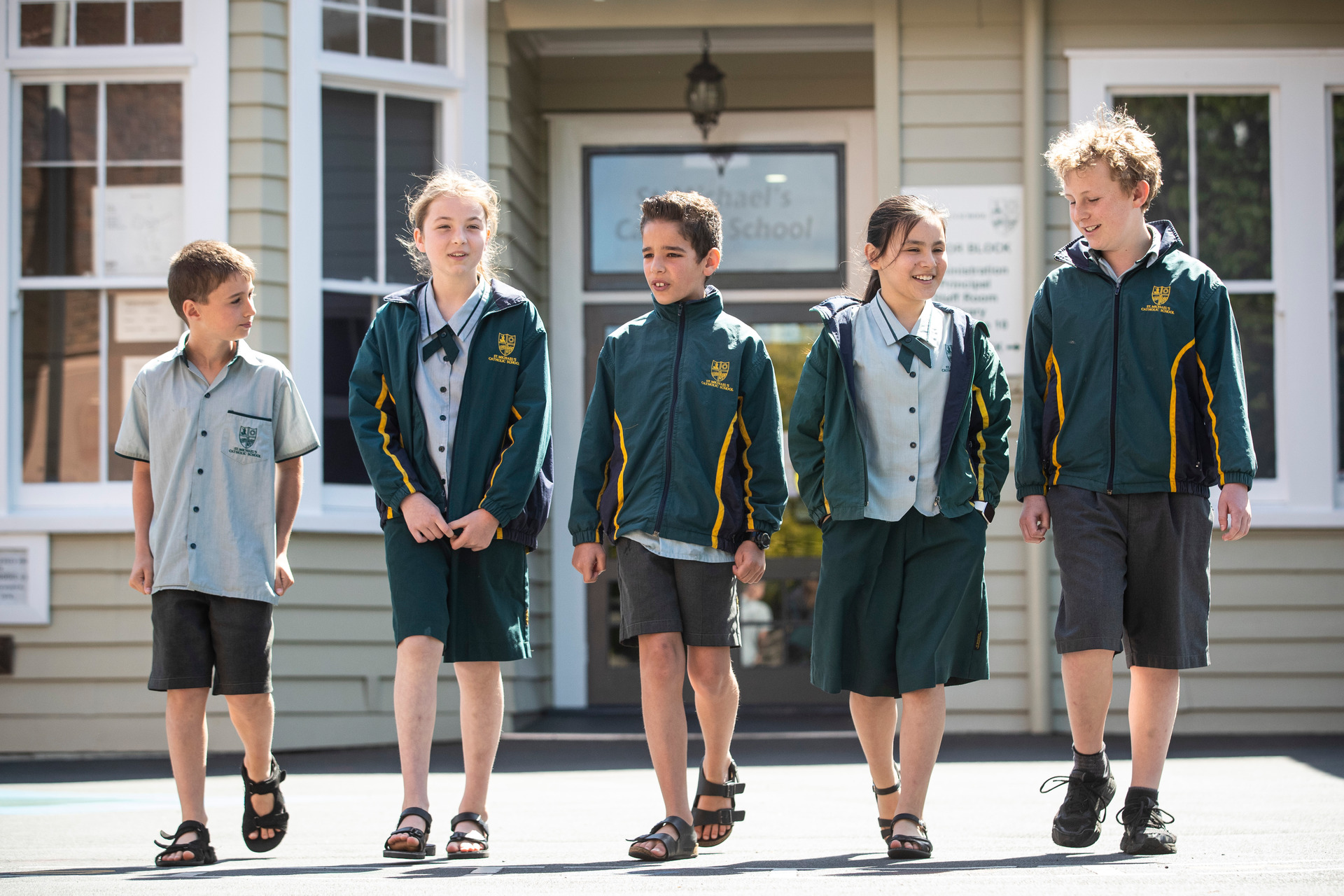 Stavro Purdie (centre) picked friends, from left, James Barrington, Ava Barnett, Gabriella Wooler and Cameron Karpik to support him after he was bullied. Photo / Jason Oxenham