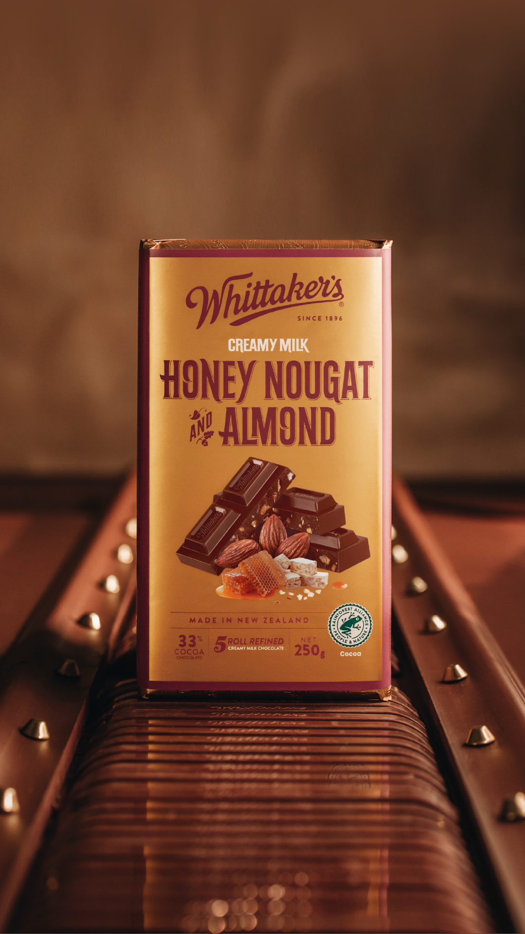 Whittaker's Honey Nougat and Almond 250g Block. Photo / Whittaker's 