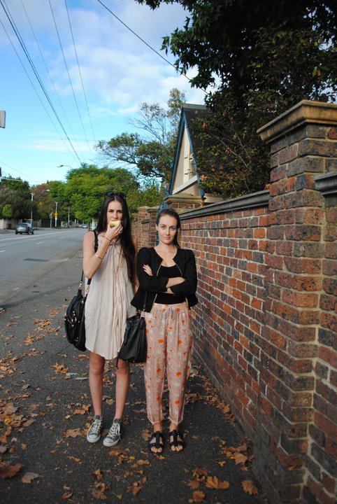 Jessica Beresford (right) wearing her 'Perfect Day' printed trousers pictured in 2011.