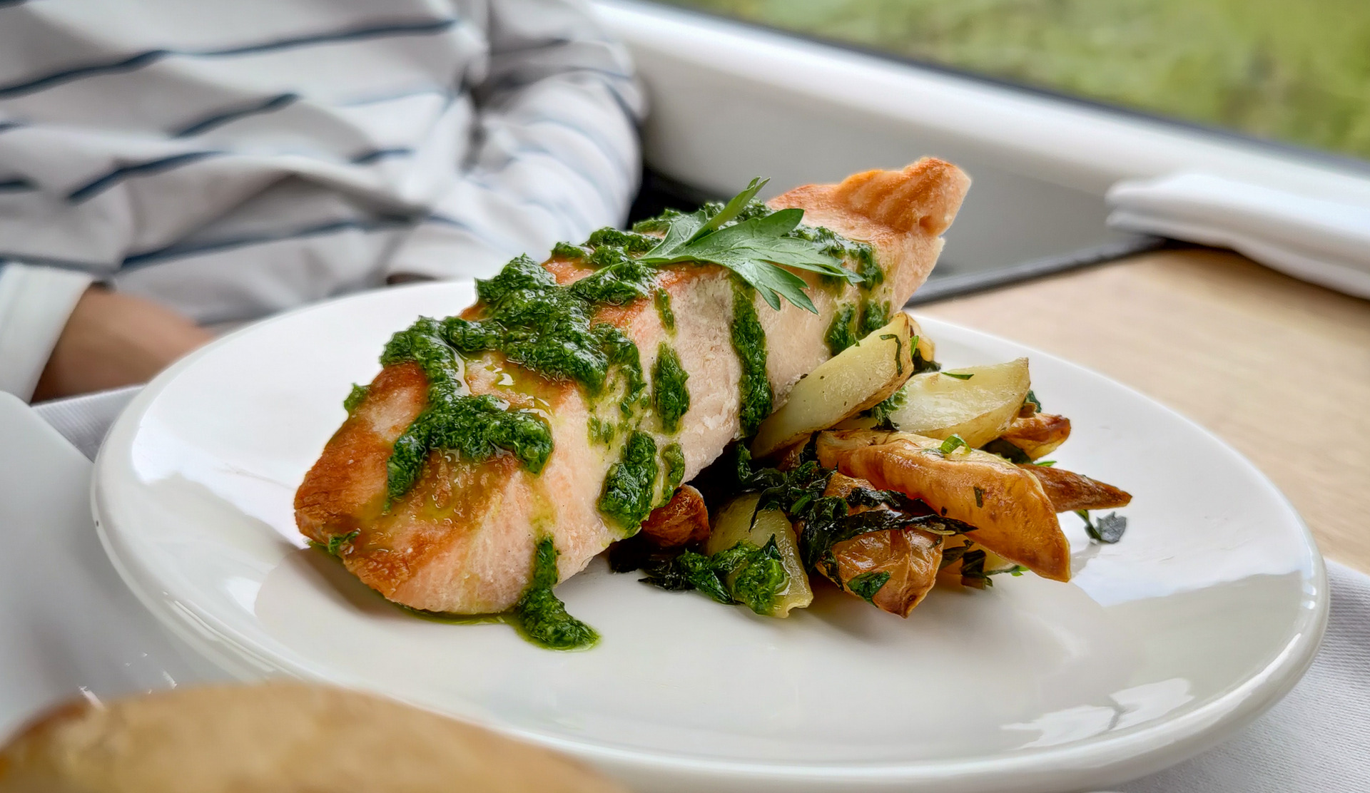 Marlborough salmon served upon a gourmet potato salad. Photo / Chris Tarpey