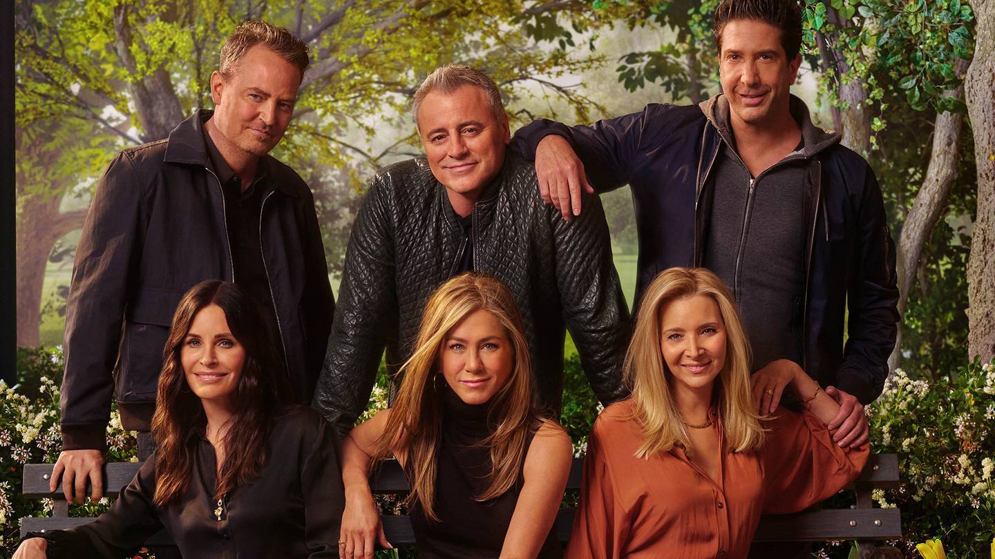 The reunited Friends cast (from bottom left): Courteney Cox, Jennifer Aniston, Lisa Kudrow, Matthew Perry, Matt LeBlanc and David Schwimmer.