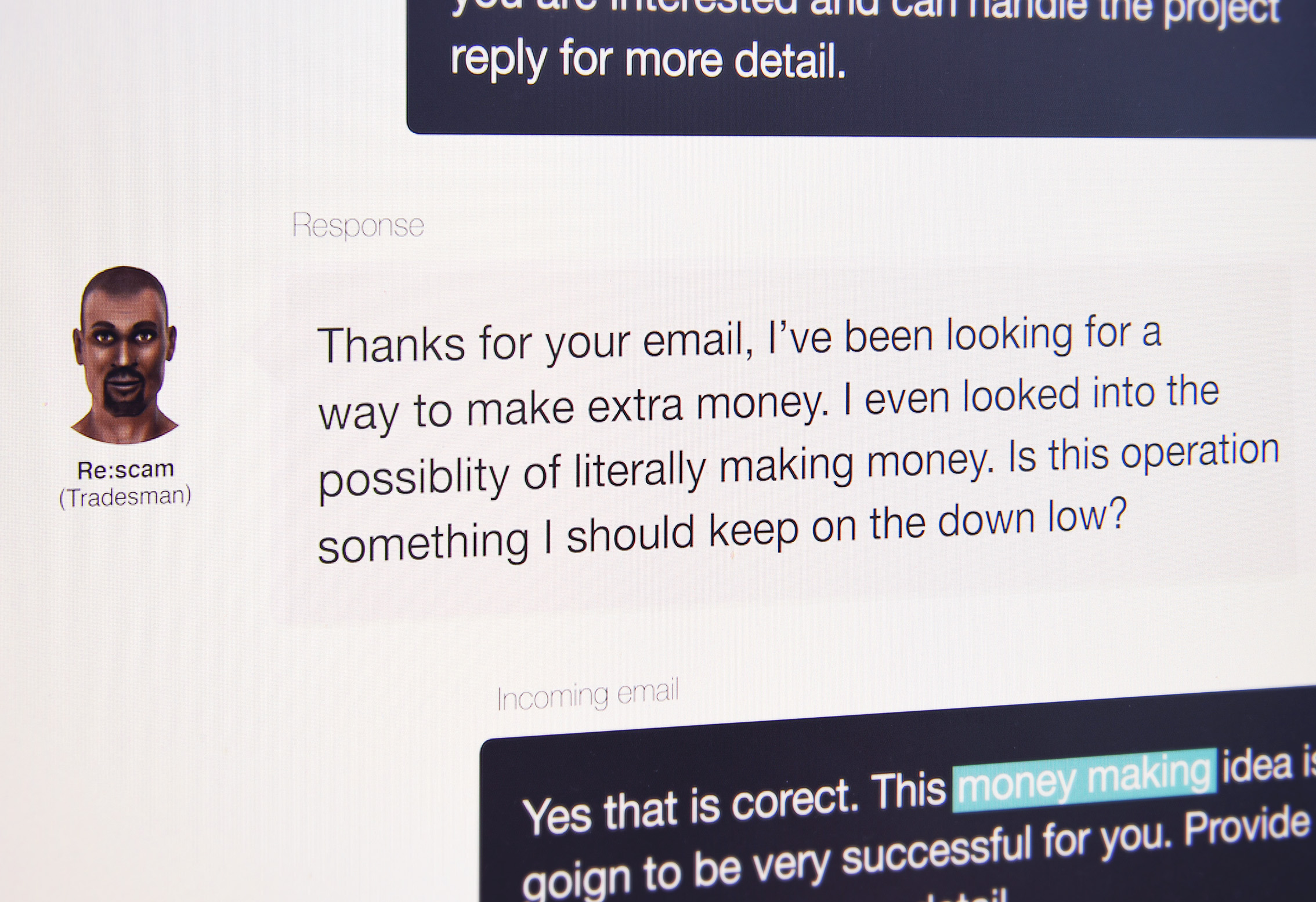 An example of a response sent by Re:scam to a scammer. Photo/Supplied