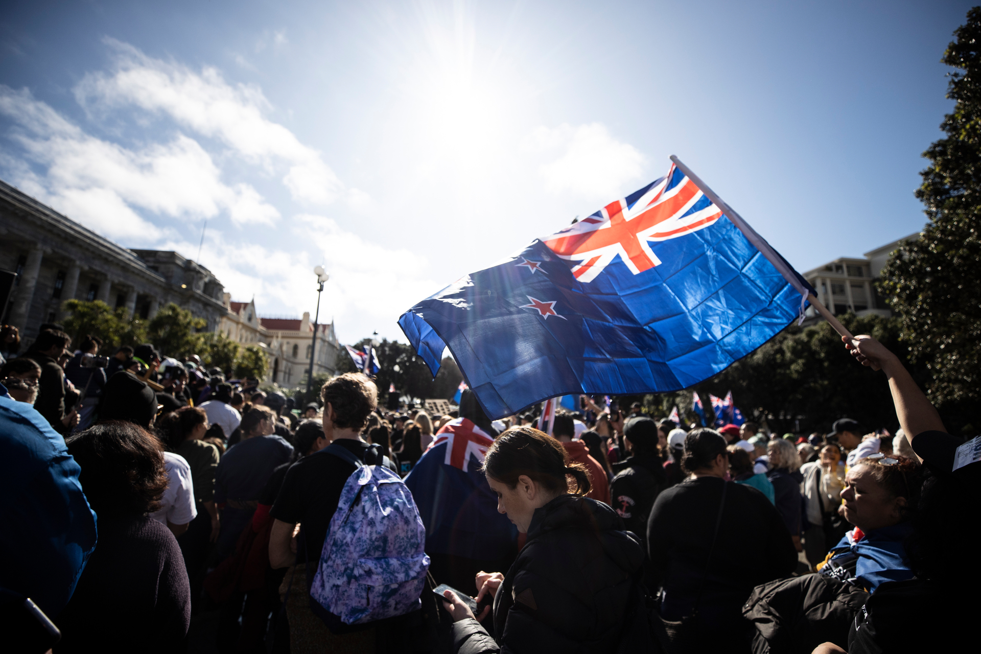 Protesters marched to Parliament yesterday before a mock court trial was held. Photo / George Heard