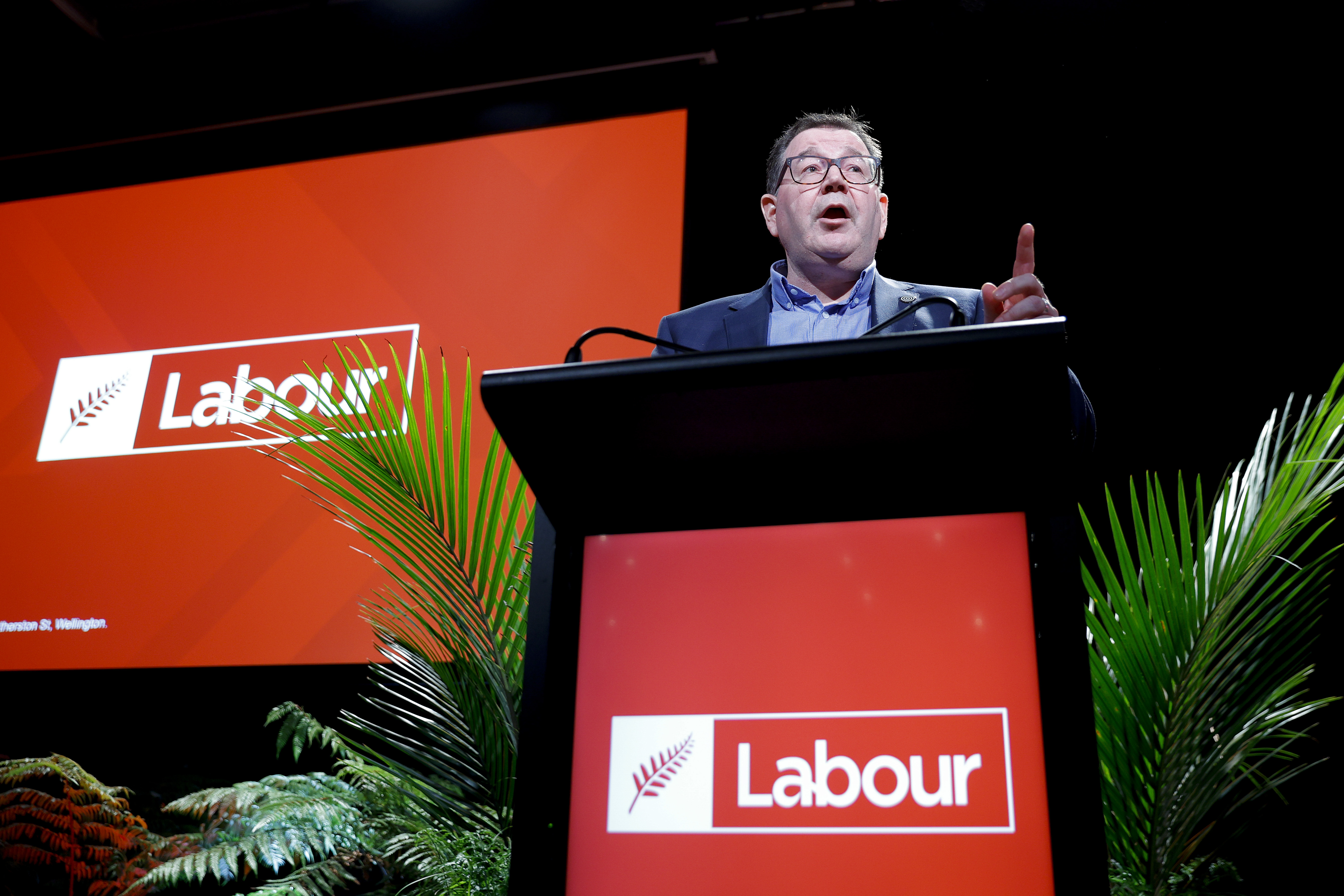 Grant Robertson gets the crowd laughing at Labour's Congress at Te Papa in Wellington. Photo / Getty Images. 