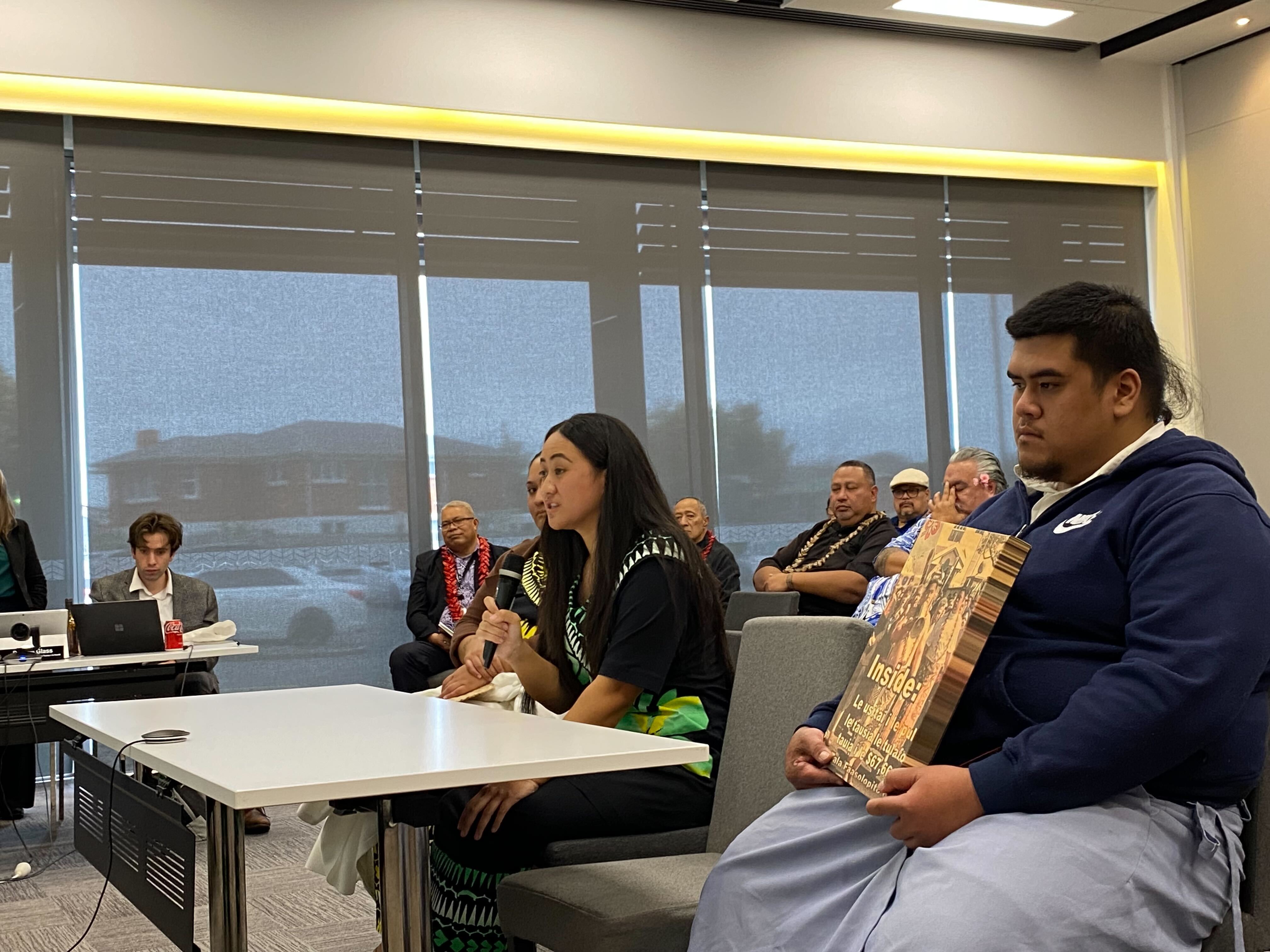 Aigagalefili Fepulea'i-Tapua'i speaks at a public hearing for the Restoring Citizenship Removed By Citizenship (Western Samoa) Act Bill this week. Photo / Vaimoana Mase