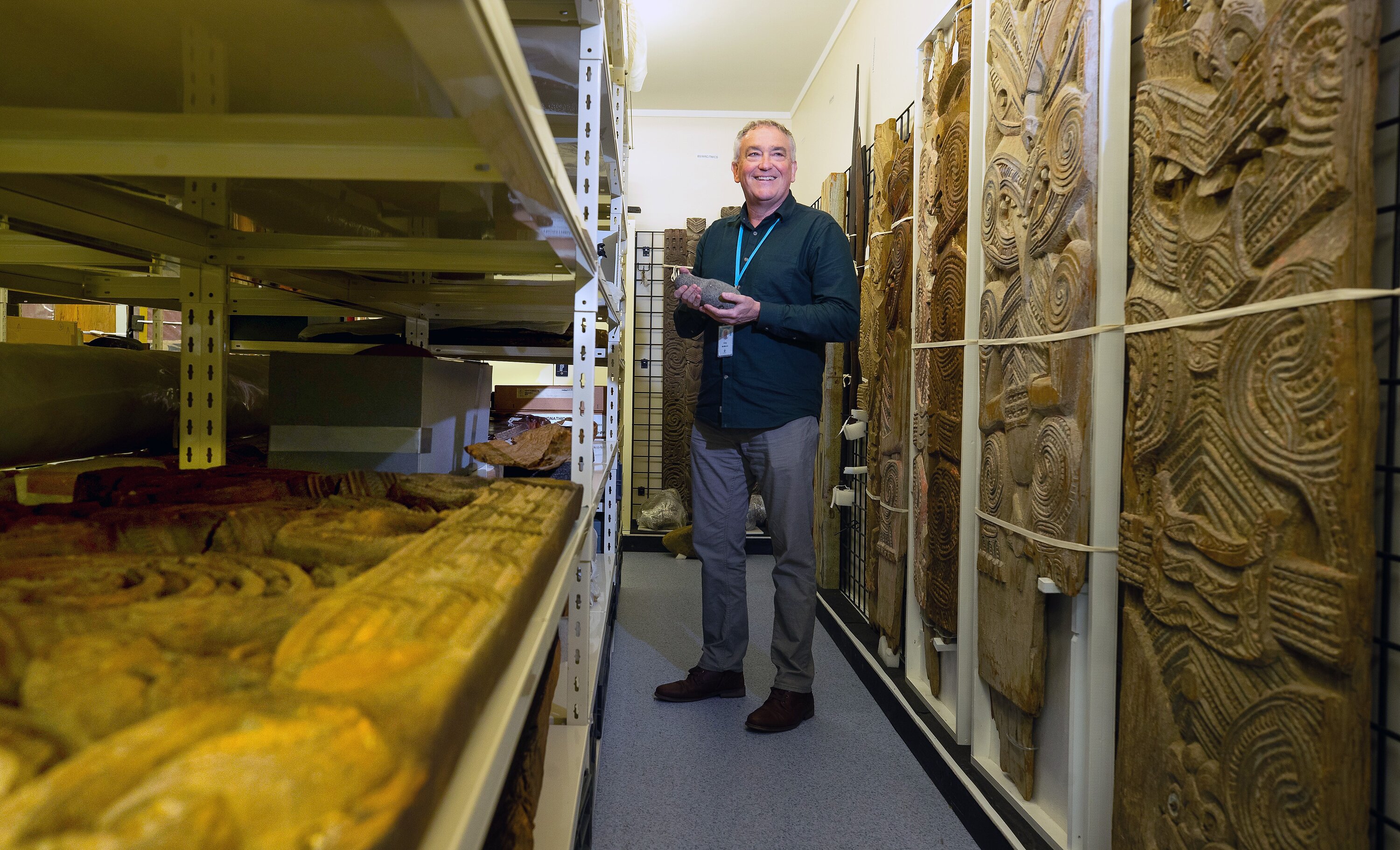 Tauranga museum director Greg McManus in the Tauranga Heritage Collection taonga store. Photo / John Borren