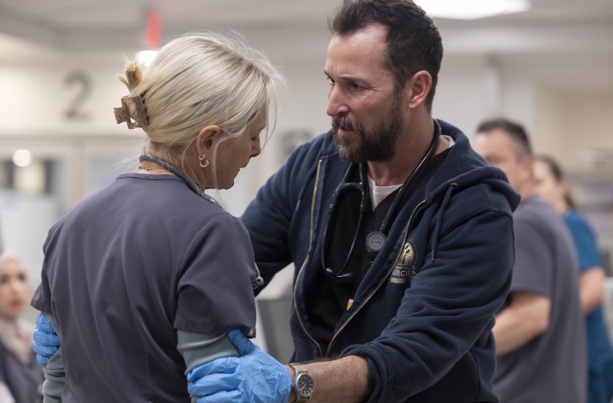 Noah Wyle and Katherine LaNasa in The Pitt.