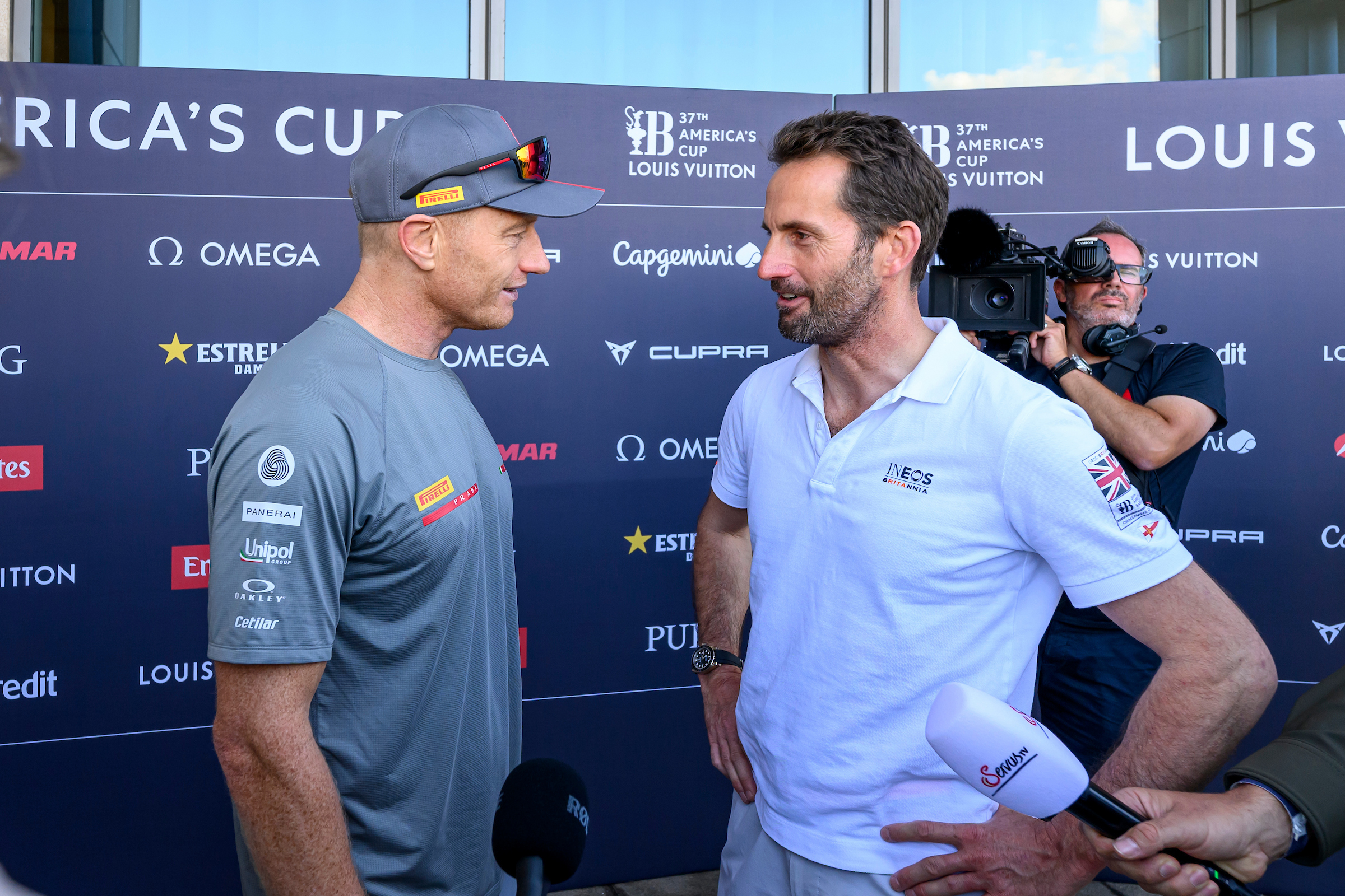 Jimmy Spithill's Luna Rossa Prada Pirelli were eliminated by former Oracle Team USA teammate Sir Ben Ainslie's Ineos Britannia in Barcelona. Photo / Ricardo Pinto, America's Cup 