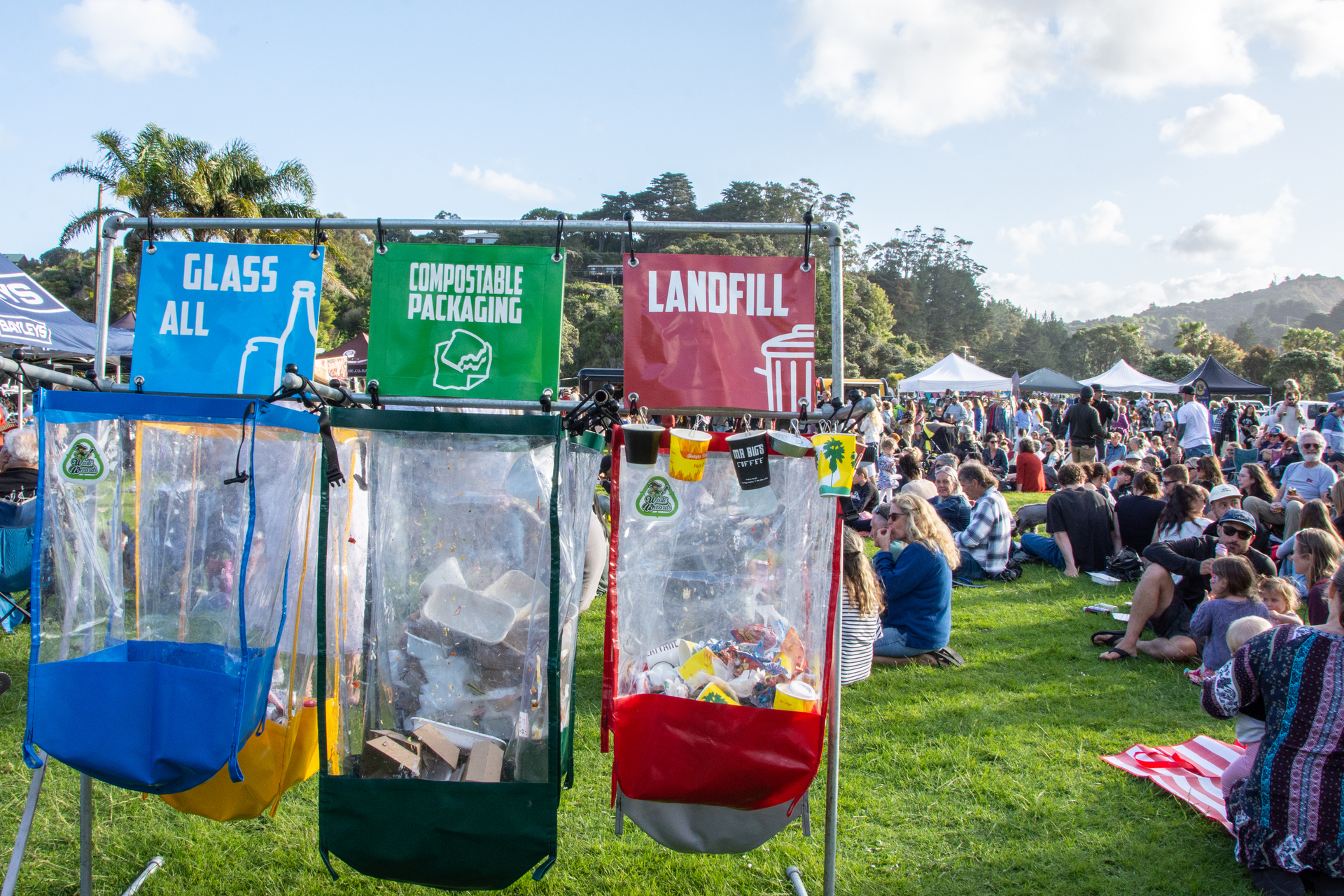 The 'Waste Wizard' bins at Tūtūkākā Twilight Markets. Photo / Supplied