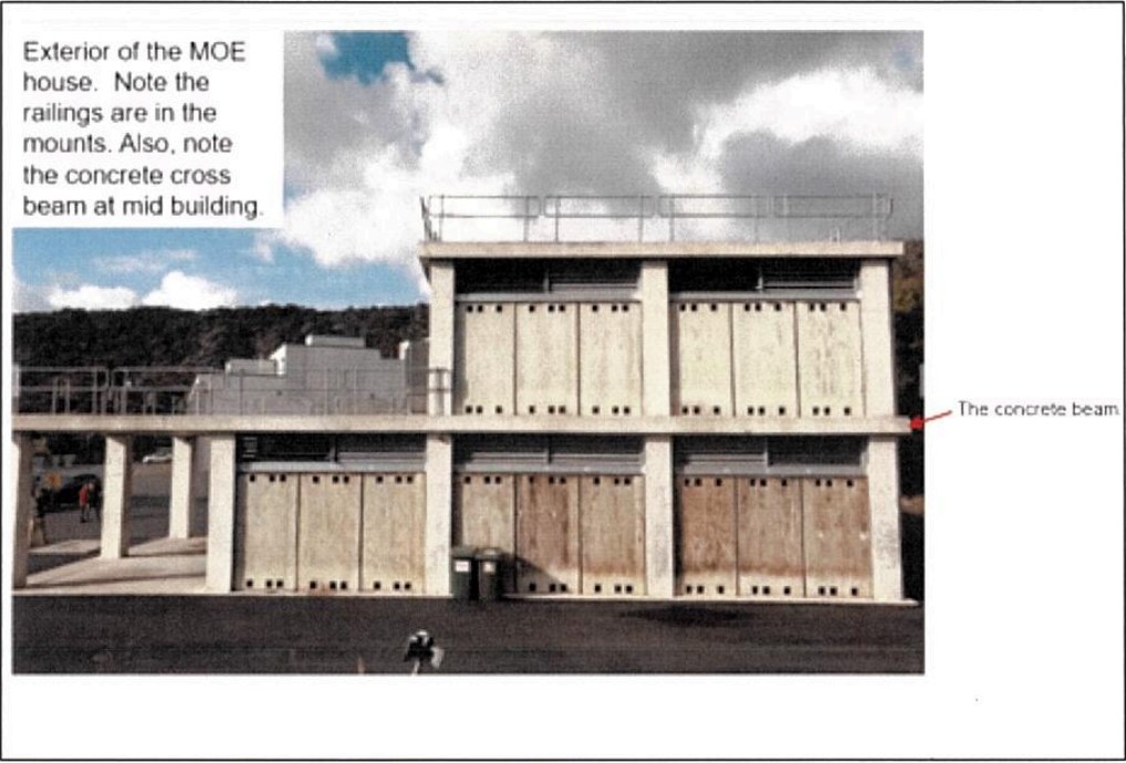 The Method Of Entry house used by the NZSAS to train storming buildings. Images from the US report shows the concrete beam its investigators believe struck an NZSAS trooper as he fell.