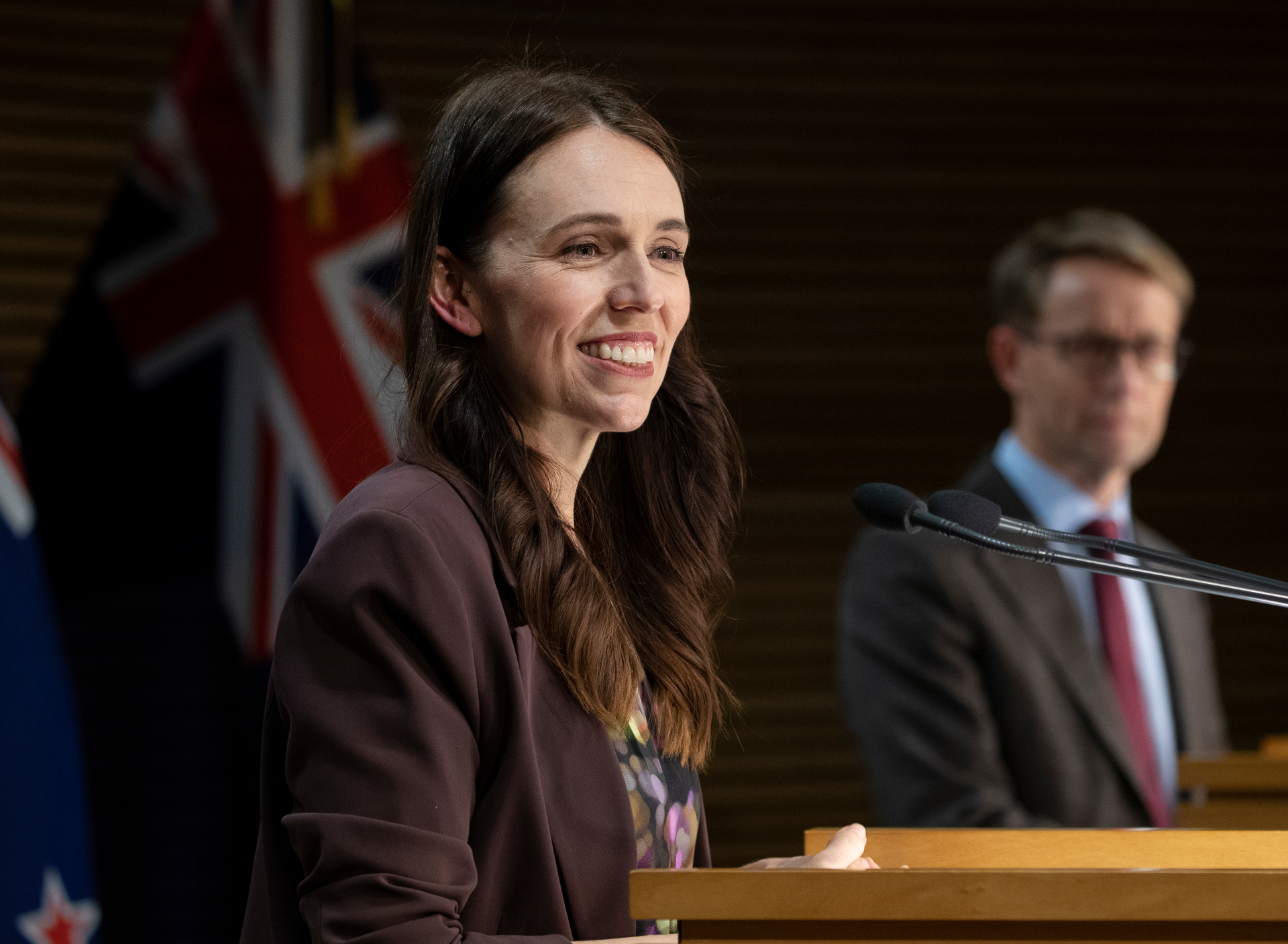Prime Minister Jacinda Ardern during the Monday post-Cabinet press conference with director general of health Dr Ashley Bloomfield. Photo / Mark Mitchell