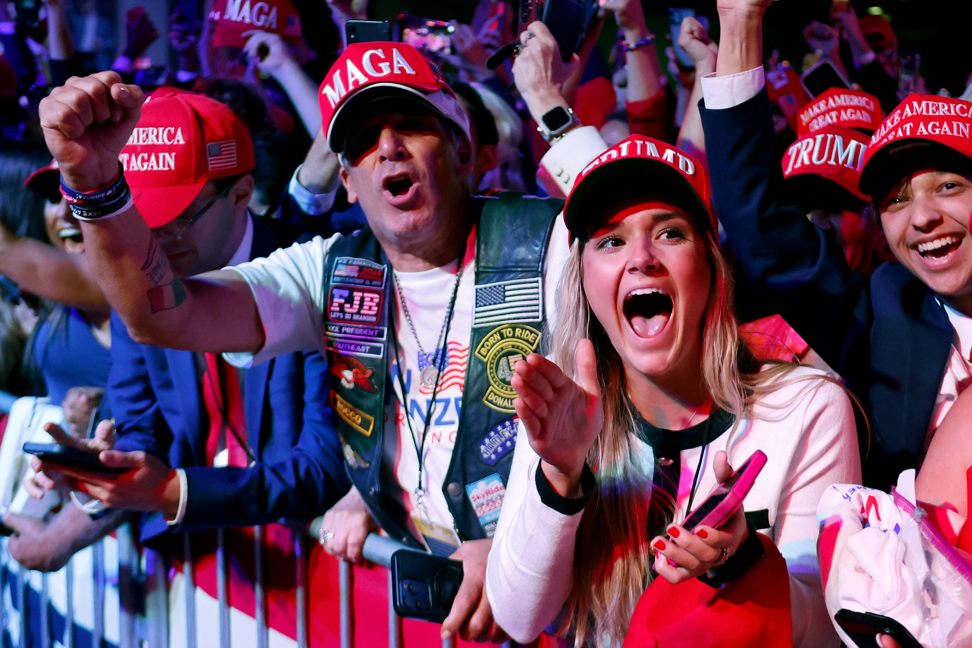 Supporters in Florida react as Fox News projects Donald Trump is elected president. Photo / AFP