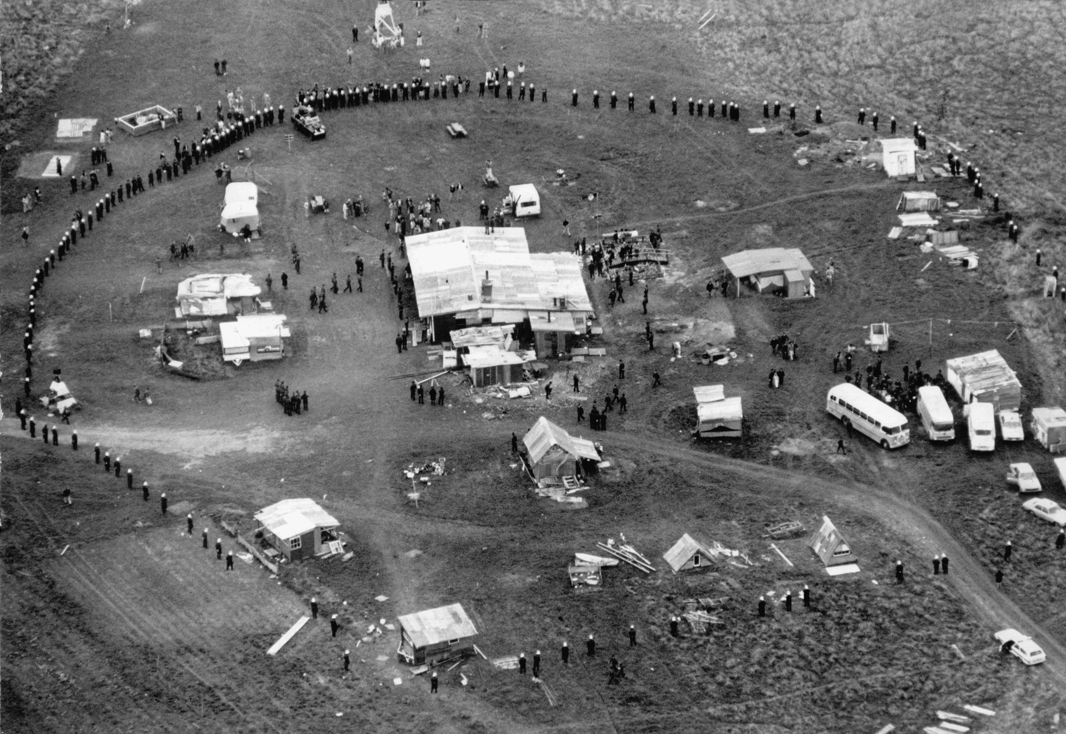 Police surround protesters at Bastion Point in May, 1978.  Photo / Herald archives