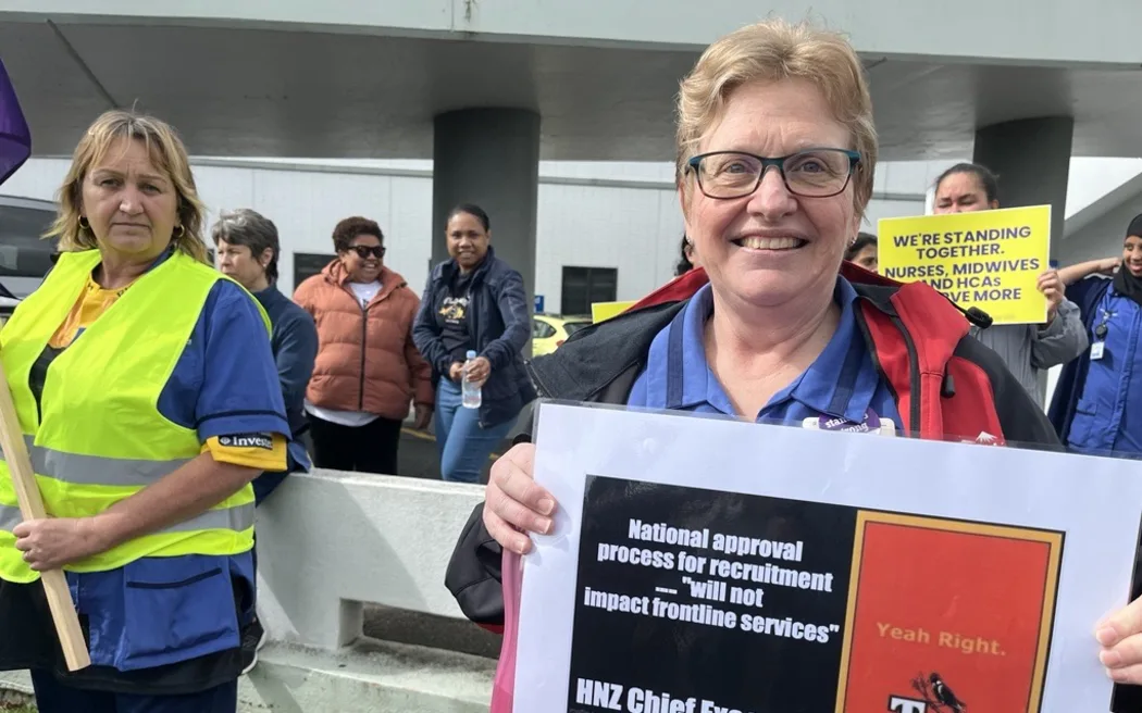 Waikato Hospital emergency department nurse and union delegate Tracy Chisholm says the strike is also about staffing shortages. Photo / Natalie Akoorie, RNZ