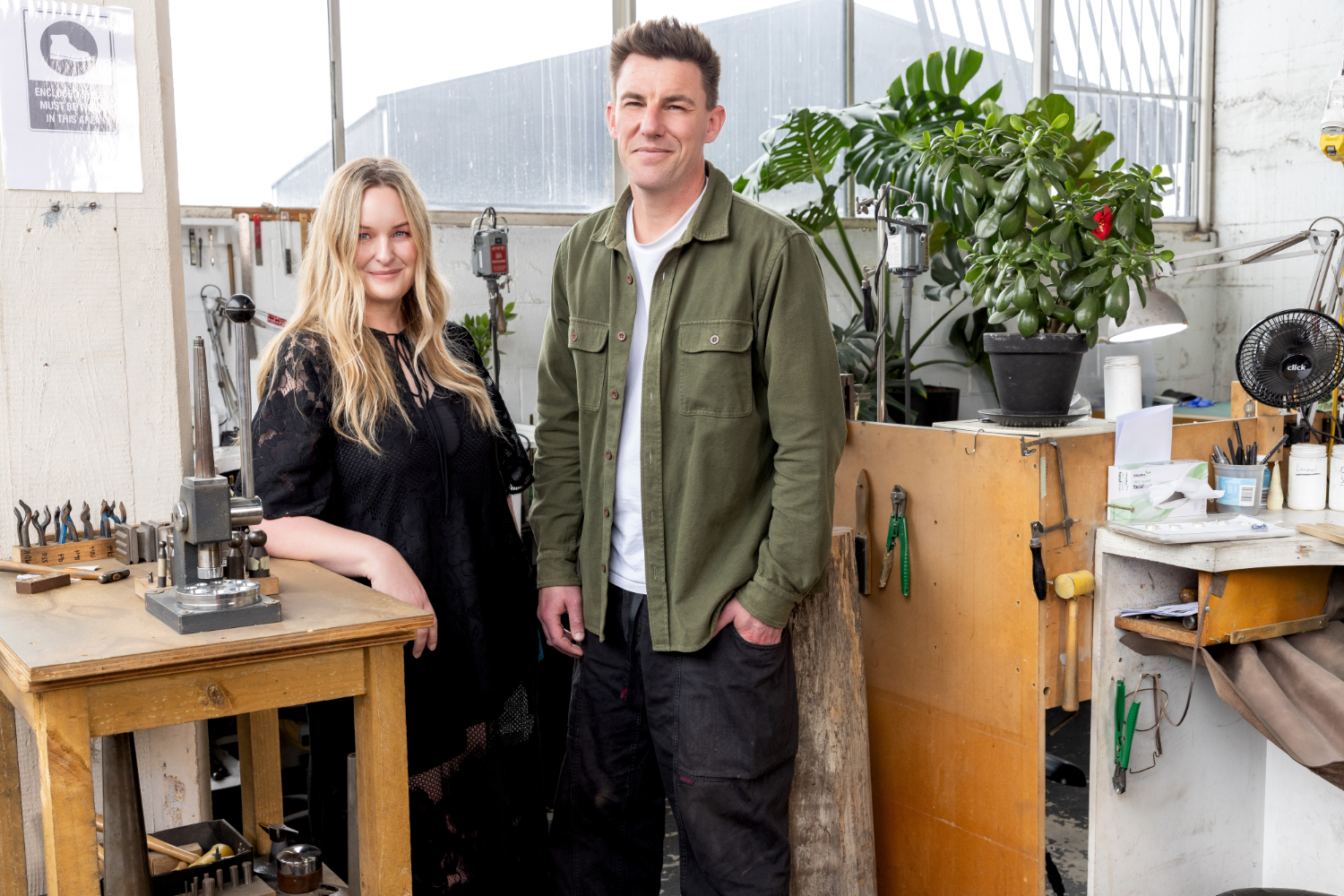 Claire Hammon (left) and Greg Fromont (right) in the workshop at Meadowlark's Newton studio. Photo / Babiche Martens