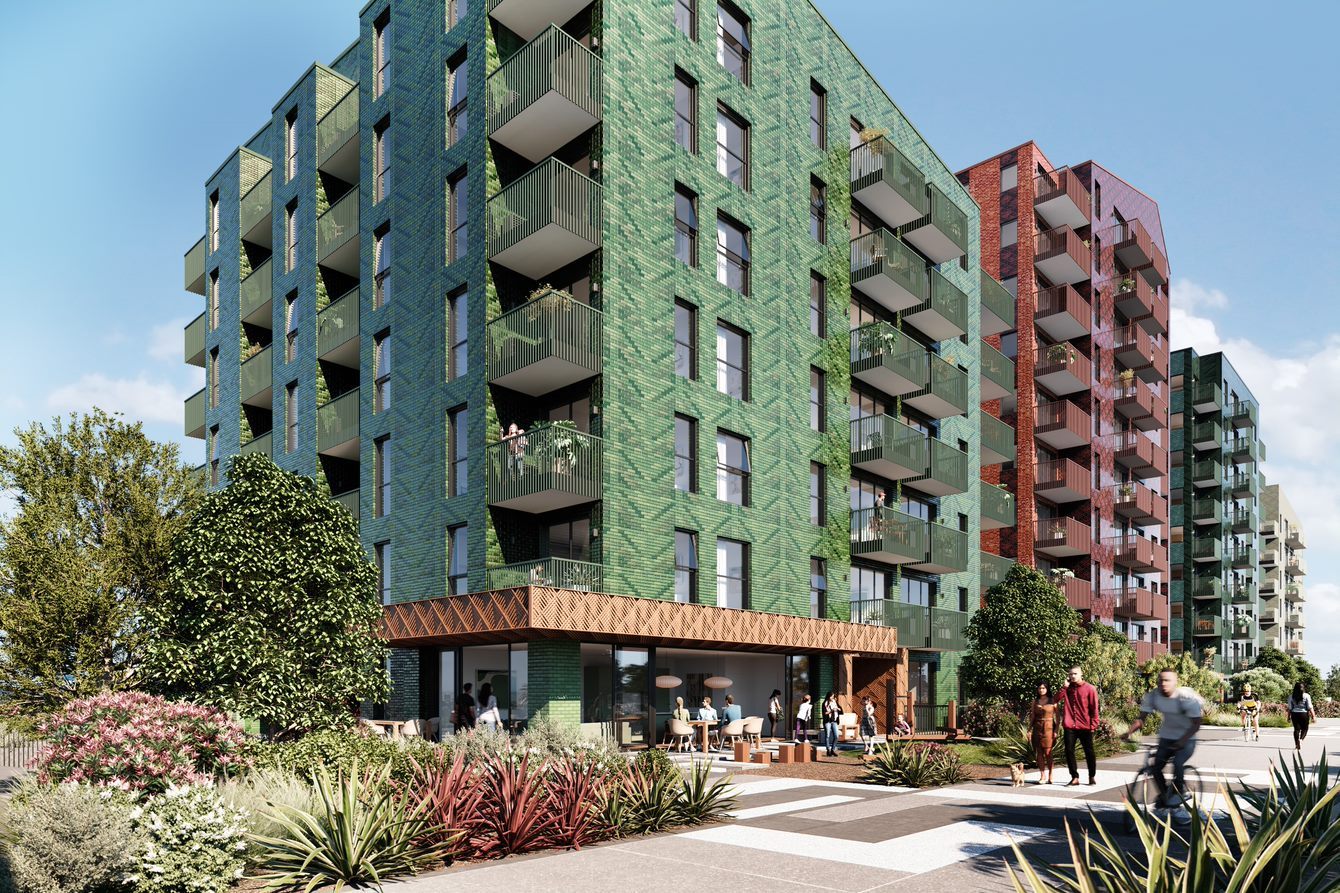 Plans for the four new apartments buildings on the site.