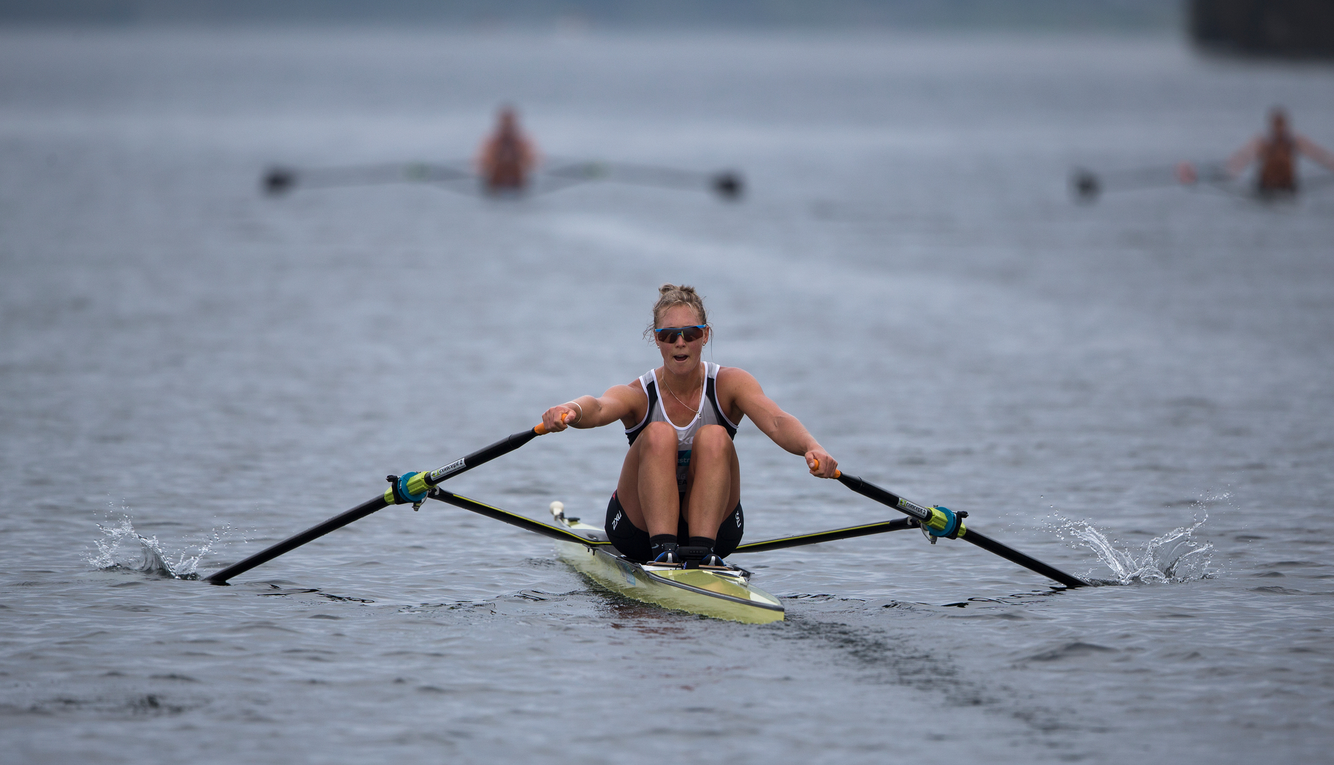 Olympic gold medallist Emma Twigg training at Lake Karapiro. Photo / Brett Phibbs