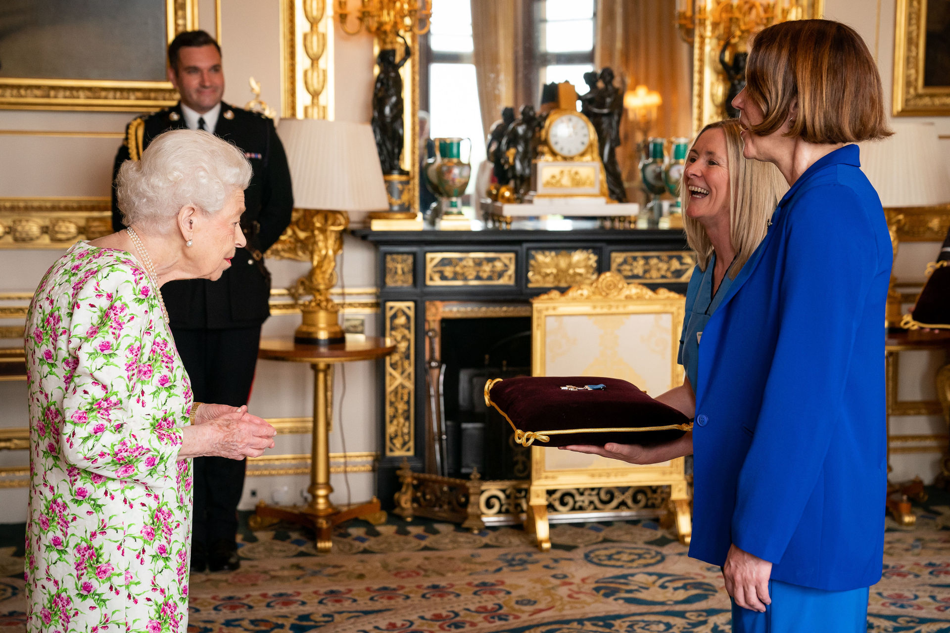 The Queen looking frail while presenting the George Cross in July 12, 2022. Photo / Getty Images